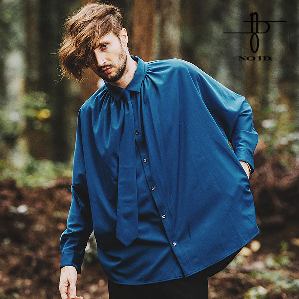 50％OFF SALE セール ノーアイディー シャツ NO ID. ネクタイ付ネックギャザーBIG-SH メンズ 長袖 ビッグシルエット 送料無料のサムネイル