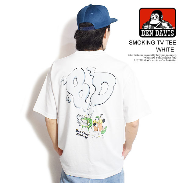 楽天CRESCENT LOTUSベンデイビス Tシャツ BEN DAVIS SMOKING TV TEE -WHITE- メンズ 半袖 バック プリント オーバーサイズ 送料無料 ストリート