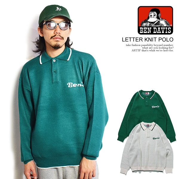 30％OFF SALE セール ベンデイビス BEN DAVIS LETTERED KNIT POLO メンズ ニット ポロ 長袖 送料無料 ストリート