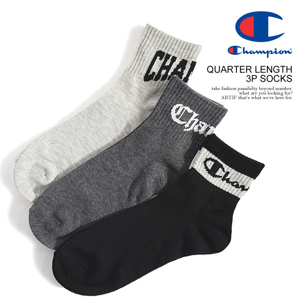 楽天CRESCENT LOTUSチャンピオン ソックス CHAMPION QUARTER LENGTH 3P SOCKS メンズ 靴下 クォーターレングスソックス 3足組 ストリート