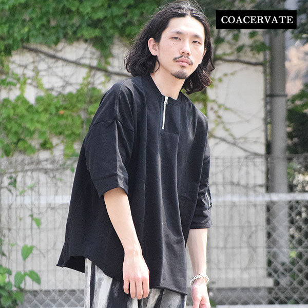 乐天商城 - 50％OFF SALE セール コアセルベート カットソー COACERVATE ミニ裏毛ファスナーヘンリーカットソー メンズ Tシャツ 半袖 送料無料 ストリート