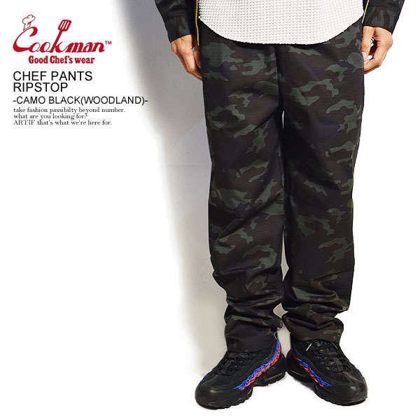 COOKMAN クックマン シェフパンツ CHEF PANTS RIPSTOP CAMO BLACK WOODLAND メンズ イージーパンツ レディース 男女兼用 おしゃれ コックマン