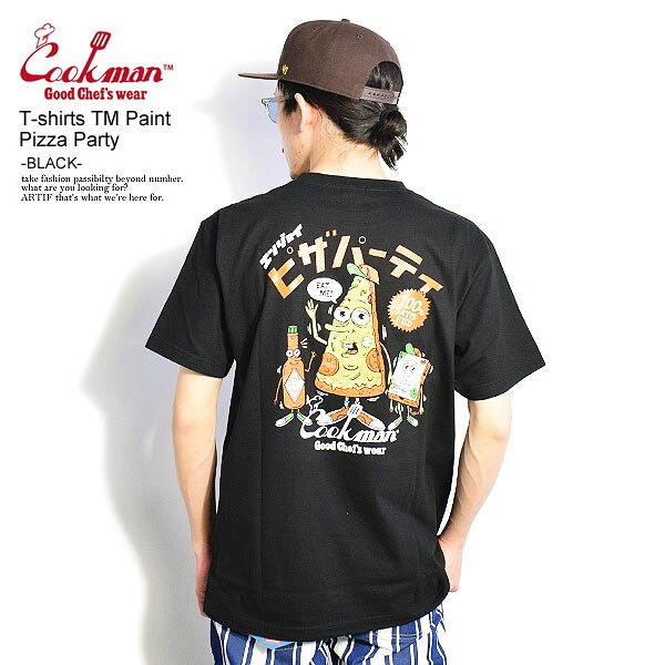 乐天商城 - COOKMAN クックマン 半袖 Tシャツ tシャツ T shirts TM Paint Pizza Party BLACK メンズ レディース 男女兼用 おしゃれ
