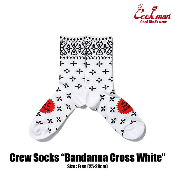 クックマン ソックス COOKMAN Crew Socks Bandanna Cross White メンズ 靴下 ハイソックス ストリート