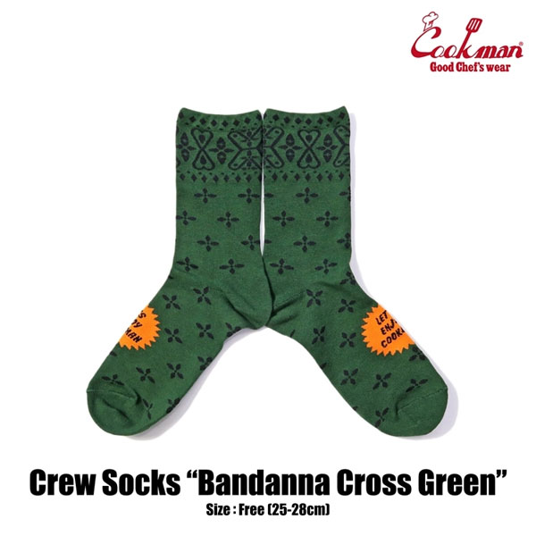 åޥ å COOKMAN Crew Socks Bandanna Cross Green   ϥå ȥ꡼