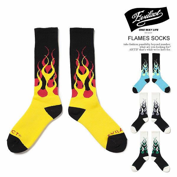 楽天CRESCENT LOTUSイーブルアクト ソックス EVILACT FLAMES SOCKS メンズ クルーソックス ハイソックス フレーム柄 靴下 ストリート