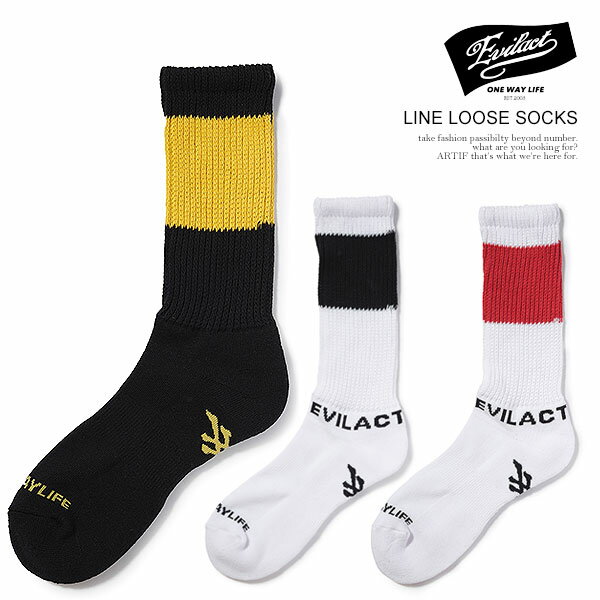 乐天商城 - イーブルアクト ソックス EVILACT LINE LOOSE SOCKS メンズ 靴下 ハイソックス クルーソックス ラインソックス ルーズソックス ストリート