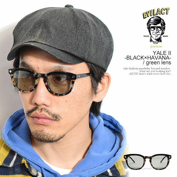 イーブルアクト アイウェア サングラス EVILACT EYEWEAR YALE II -BLACK×HAVANA- / green lens メンズ バイカーシェード カラーレンズ 送料無料 ストリート