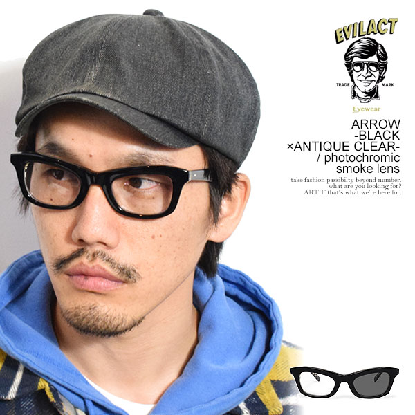 イーブルアクト アイウェア サングラス EVILACT EYEWEAR ARROW -BLACK×ANTIQUE CLEAR- / photochromic smoke lens メンズ バイカーシェード 調光レンズ 送料無料 ストリート