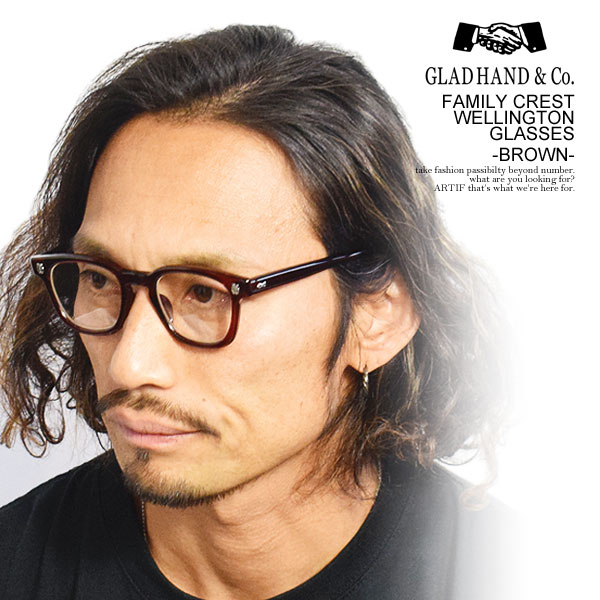 グラッドハンド サングラス GLAD HAND×倀羽醁彥 FAMILY CREST WELLINGTON - GLASSES -BROWN- メンズ ウェリントン