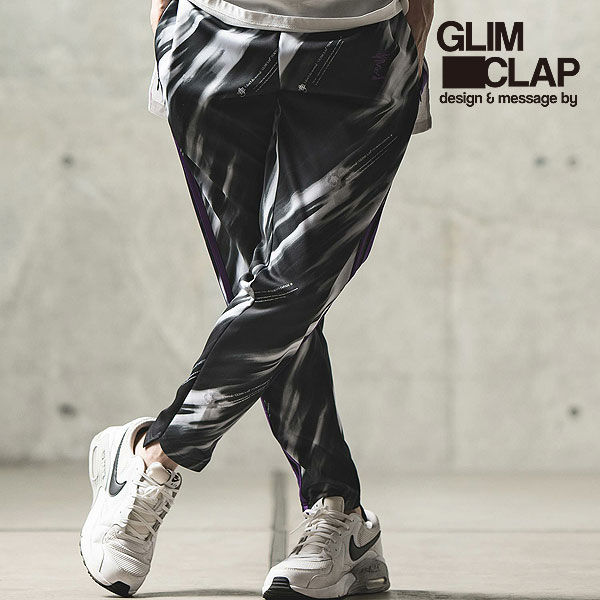 2023 春夏 2nd 先行予約 6月上旬～中旬入荷予定 グリムクラップ GLIMCLAP Jersey fabric patterned pants-monochrome geometric pattern & side line design-