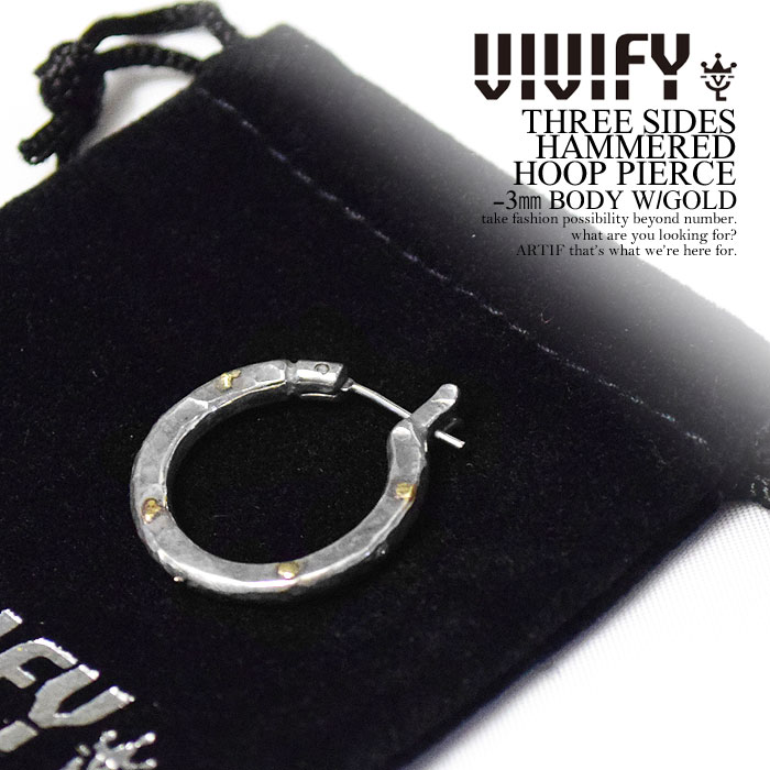 rrt@C sAX VIVIFY THREE SIDES HAMMERED HOOP PIERCE -3mm BODY W/GOLD