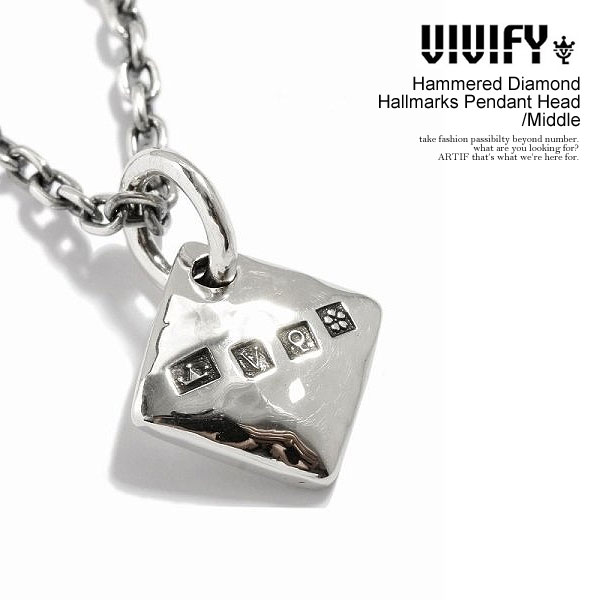 ビビファイ ペンダントトップ VIVIFY Hammered Diamond Hallmarks Pendant Head/Middle メンズ ネックレス シルバー