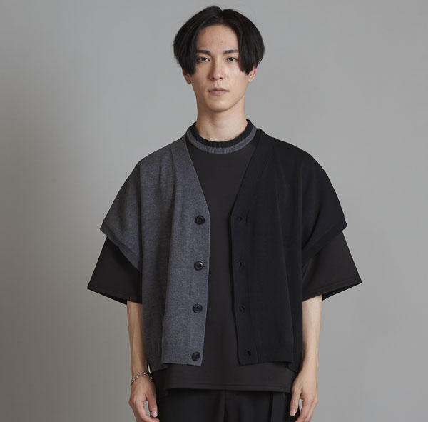 50％OFF SALE セール ノーアイディー ベスト NO ID. レイヤードニットベスト メンズ Tシャツ 半袖 2枚セット モード 送料無料