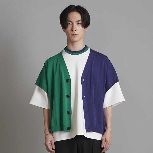 50％OFF SALE セール ノーアイディー ベスト NO ID. レイヤードニットベスト メンズ Tシャツ 半袖 2枚セット モード 送料無料
