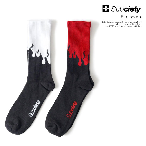 楽天CRESCENT LOTUSサブサエティ ソックス SUBCIETY Fire socks メンズ クルーソックス ハイソックス 靴下 ファイヤーパターン ストリート