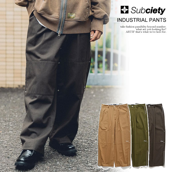 20％OFF SALE セール サブサエティ パンツ SUBCIETY INDUSTRIAL PANTS subciety メンズ ワイドパンツ ウォッシュ加工 ダブルニー 送料無料 ストリート