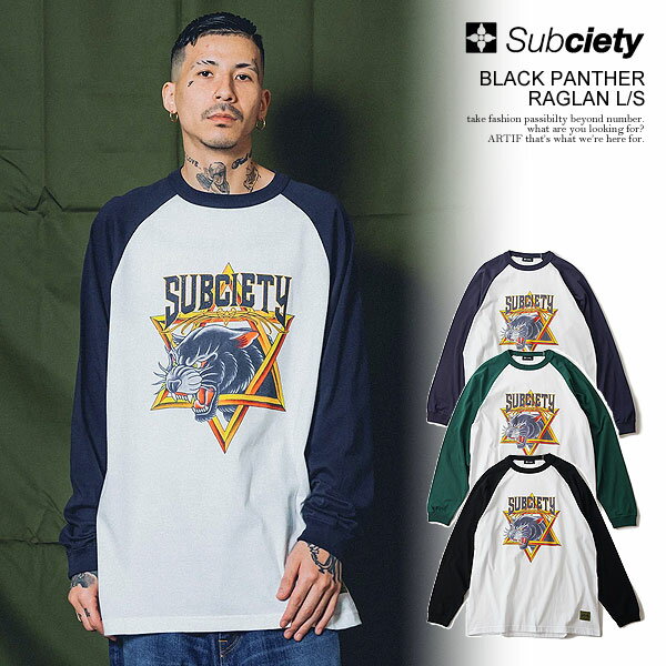 ֥ƥ T SUBCIETY BLACK PANTHER RAGLAN L/S subciety  Ĺµ T 饰...