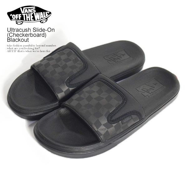 VANS バンズ サンダル Ultracush Slide-On (Checkerboard) Blackout メンズ スライドオン シャワーサンダル