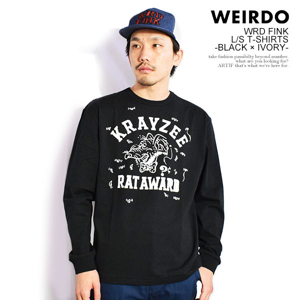 乐天商城 - ウィアード Tシャツ WEIRDO WRD FINK - L/S T-SHIRTS -BLACK × IVORY- メンズ 長袖 ロンT クルーネックTシャツ アメカジ 送料無料