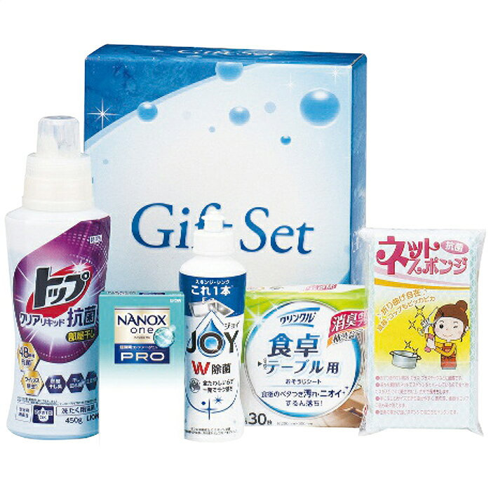 ■商品紹介：毎日の暮らしを清潔に。 ■商品内容：450gライオントップクリアリキッド抗菌・170mlP＆G除菌ジョイコンパクト各1本・ライオンNANOX one PRO(10g×2袋)・クリンクル食卓テーブル用シート(30枚入)・ネットスポンジ各1個 ■パッケージサイズ：21.2×27.4×8.2cm メーカー希望小売価格はメーカーカタログに基づいて掲載しています ■さまざまなギフトアイテムをご用意しております。 内祝　内祝い　お祝い返し　ウェディングギフト　ブライダルギフト　引き出物　引出物　結婚引き出物　結婚引出物　結婚内祝い　出産内祝い 命名内祝い　入園内祝い　入学内祝い　卒園内祝い　卒業内祝い　就職内祝い　新築内祝い　引越し内祝い　快気内祝い　開店内祝い　二次会 披露宴　お祝い　御祝　結婚式　結婚祝い　出産祝い　初節句　七五三　入園祝い　入学祝い　卒園祝い　卒業祝い　成人式　就職祝い　昇進祝い 新築祝い　上棟祝い　引っ越し祝い　引越し祝い　開店祝い　退職祝い　快気祝い　全快祝い　初老祝い　還暦祝い　古稀祝い　喜寿祝い　傘寿祝い 米寿祝い　卒寿祝い　白寿祝い　長寿祝い　金婚式　銀婚式　ダイヤモンド婚式　結婚記念日　ギフト　ギフトセット　セット　詰め合わせ　贈答品　お返し お礼　御礼　ごあいさつ　ご挨拶　御挨拶　プレゼント　お見舞い　お見舞御礼　お餞別　引越し　引越しご挨拶　記念日　誕生日　父の日　母の日　敬老の日 記念品　卒業記念品　定年退職記念品　ゴルフコンペ　コンペ景品　景品　賞品　粗品　お香典返し　香典返し　志　満中陰志　弔事　会葬御礼　法要 法要引き出物　法要引出物　法事　法事引き出物　法事引出物　忌明け　四十九日　七七日忌明け志　一周忌　三回忌　回忌法要　偲び草　粗供養　初盆 供物　お供え　お中元　御中元　お歳暮　御歳暮　お年賀　御年賀　残暑見舞い　年始挨拶　ボーリング大会　景品　レミパン　ゼリー　スターバックス 千疋屋　結婚式　そうめん　ローラアシュレイ　プリン　話題　ディズニー　カタログギフト　ティファール　ビタクラフト　ステンレスタンブラー　リラックマ のし無料　メッセージカード無料　ラッピング無料 ギフトにぴったりのアイテムをご紹介！ 贈り物に悩んでいる方へ、心温まるギフトアイテムを取り揃えました。高品質な食品、ふわふわのタオル、美しい食器、そしてセンスあふれる雑貨まで、幅広いラインナップであなたの大切な人への思いを伝えます。 特徴 高品質：厳選された素材と丁寧な製造工程で作られた商品ばかり。どれも長く愛用いただけます。 多用途：どんなシーンでも使える万能アイテムが揃っています。誕生日、結婚祝い、新築祝いなど、さまざまな場面に最適です。 デザイン：シンプルで洗練されたデザインから、カラフルで個性的なものまで、多彩なバリエーションをご用意。 お手頃価格：高品質ながら手ごろな価格で、コストパフォーマンスも抜群。 おすすめの用途とシーン 誕生日プレゼント：大切な人の特別な日を祝うために、実用的かつ心温まるギフトを。食品やタオルは、日常で役立つアイテムとして喜ばれます。 結婚祝い：新しい生活を始めるカップルに、美しい食器やおしゃれな雑貨を。幸せな家庭を築くお手伝いができます。 新築祝い：新しい家に引っ越した友人や家族へ、インテリアにぴったりの雑貨や実用的なタオルを。快適な生活をサポートします。 お返しギフト：感謝の気持ちを込めて、おしゃれで実用的なアイテムを。食品はもちろん、使い心地の良いタオルや美しい食器も喜ばれます。 季節の贈り物：お中元やお歳暮、季節の挨拶として、季節に合ったギフトを。夏には涼しげな雑貨、冬には温かみのあるタオルや食品が最適です。 贈る相手に合わせたおすすめ グルメな方へ：美味しい食品を贈れば、食卓が一層華やかに。特別な時間を演出します。 家庭的な方へ：ふわふわのタオルや使いやすい食器で、日常生活に彩りを。 オシャレな方へ：センスあふれる雑貨で、インテリアを一層魅力的に。 まとめ あなたの気持ちを込めたギフト選びをお手伝いします。どれも心を込めて選んだアイテムばかりです。大切な人への贈り物として、自信を持っておすすめします。 商品概要 [分類] 以下のような商品をお探しの方にオススメです。スイーツ スィーツ スウィーツ Sweets ケーキ お菓子 洋菓子 デザート おやつ 小腹対策 食品 食べ物 / チョコレートケーキ チョコレート ガトーショコラ チーズケーキ 生菓子 生ケーキ ベイクドチーズケーキ [評価・マスコミ] ランキング1位のおすすめ(お勧め オススメ) インスタ映え SNS 評判 今話題の人気商品 [サービス] 以下のサービスをご利用いだだけます。不可の場合あり。お取り寄せ 全国配送 全国発送 オーダー 注文 デリバリー 取寄せ 宅配 ネット通販 持ち運び可 / 送料無料 送料込み 無料ギフト対応 日持ち長い 長期保存 賞味期限が長い 名入れ 当日発送 お急ぎ便 即日配送 即日発送 翌日配送 翌日発送 前日に買う あす楽 明日楽 即納 翌日 あす着 明日届く 配送日指定可 冷凍保存可 冷凍保管 冷凍便 ギフトラッピング ギフト対応 予約 メッセージ付き 有料メッセージカード 有料お誕生日カード ホワイトデー当日お届け可能 [パッケージ] 　 以下のような包装でお届けします。詰め合わせ セット アソート 化粧箱入り ラッピング不要 個包装 小分け 手提げ袋（有償） 2重梱包 [デザイン] 以下のようなイメージをお求めの方におすすめです。お洒落 可愛い ゴージャス 高級感 プレミアム サプライズ感 美しい インパクト 面白い 珍しい 希少 驚き シンプル 上品 スタイリッシュ エレガント モダン [ご用途] 工夫次第で様々な用途でご利用いただけます。贈り物 プレゼント ギフト プチギフト 贈答品 お祝い 御祝い 退職祝い 内祝い 出産祝い 出産内祝い 入学祝い 卒業祝い ご褒美 手土産 お土産 お使い物 お返し お礼 ご挨拶 ご進物 お配り 配る ばらまき バレンタインデー バレンタインデイ ヴァレンタイン 友チョコ 義理チョコ 本命チョコ 逆チョコ バレンタインチョコ ホワイトデー ホワイトデイ ホワイトデーのお返し 七五三 ひな祭り こどもの日 ハロウィン クリスマス お中元 お年賀 ウインターギフト 御中元 御歳暮 サマーギフト 残暑見舞い お歳暮 母の日 父の日 敬老の日 敬老会記念品 敬老会 結婚祝い 結婚内祝い 結婚記念日 結婚式二次会 二次会のプチギフト 結婚披露宴の引き出物 引き菓子 ウエディングパーティー 成人祝い 長寿祝い 還暦祝い 古希祝い 古稀祝い 喜寿祝い 傘寿祝い 米寿祝い 卒寿祝い 白寿祝い 紀寿祝い 百寿祝い 成人式 セレモニー イベント 内祝い 快気祝い 快気内祝い 出産内祝い 出産祝い 記念日 お返し ご進物 御使い物 お礼 ご挨拶 御礼 ご祝儀 祝儀の品 お使い物 ノベルティー 粗品 景品 長寿 法事 法要 仏事 年忌法事 志 粗供養 供養返し 香典返し 満中陰志 御供え お供え 御供物 弔事 七五三 ひな祭り 入学祝い 卒業祝い 卒園祝い 退職祝い 入社祝い 成人式 成人式のお祝い 朝食 食事代わり ティータイム ブレイクタイム ホームパーティー クリスマスケーキ 誕生日プレゼント 誕生祝い バースデーケーキ 学校 会社 職場 法人 取引先 部活 イベント サークル 介護施設 [おすすめの方] 以下のような様々なお客様にお喜びいただいております。10代 20代 30代 40代 50代 60代 70代 80代 90代 100歳以上 お母さん お父さん ママ パパ 兄弟姉妹 彼氏 彼女 恋人 義理の母 叔父さん 親戚の お嬢さん 大家族 家族 赤ちゃん 祖父 祖母 叔父 叔母 孫 おじいちゃん おばあちゃん じいじ ばあば 夫 旦那 妻 奥様 お嫁さん 奥さん 親 両親 娘 同僚 友達 仲間 友人 親友 上司 部下 先輩 後輩 お世話になった方 恩師 先生 大人数 女友達 法人 女性 男性 大人 子ども 子供用 小学生 中学生 高校生 男の子 女の子 辛党 甘党 甘いものが苦手 高齢者 お年寄り [その他おすすめ] 以下のような商品に興味のある方にもオススメです。大量 大量購入 財布に優しい 大人数 業務用 大量スイーツ お試し コスパ良い /毎日の暮らしを清潔に。