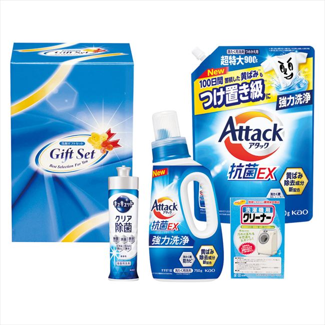 ■商品紹介：汚れもニオイも洗浄の花王アタック抗菌EXの液体洗剤ギフト。 ■商品内容：花王アタック抗菌EX（750g）・花王アタック抗菌EX詰め替え特大（900g）・花王キュキュットクリア除菌（220ml）・洗濯機用クリーナーM×各1 ■材質： ■重量：約2.2 ■原産国：日本製 メーカー希望小売価格はメーカーカタログに基づいて掲載しています ■さまざまなギフトアイテムをご用意しております。 内祝　内祝い　お祝い返し　ウェディングギフト　ブライダルギフト　引き出物　引出物　結婚引き出物　結婚引出物　結婚内祝い　出産内祝い 命名内祝い　入園内祝い　入学内祝い　卒園内祝い　卒業内祝い　就職内祝い　新築内祝い　引越し内祝い　快気内祝い　開店内祝い　二次会 披露宴　お祝い　御祝　結婚式　結婚祝い　出産祝い　初節句　七五三　入園祝い　入学祝い　卒園祝い　卒業祝い　成人式　就職祝い　昇進祝い 新築祝い　上棟祝い　引っ越し祝い　引越し祝い　開店祝い　退職祝い　快気祝い　全快祝い　初老祝い　還暦祝い　古稀祝い　喜寿祝い　傘寿祝い 米寿祝い　卒寿祝い　白寿祝い　長寿祝い　金婚式　銀婚式　ダイヤモンド婚式　結婚記念日　ギフト　ギフトセット　セット　詰め合わせ　贈答品　お返し お礼　御礼　ごあいさつ　ご挨拶　御挨拶　プレゼント　お見舞い　お見舞御礼　お餞別　引越し　引越しご挨拶　記念日　誕生日　父の日　母の日　敬老の日 記念品　卒業記念品　定年退職記念品　ゴルフコンペ　コンペ景品　景品　賞品　粗品　お香典返し　香典返し　志　満中陰志　弔事　会葬御礼　法要 法要引き出物　法要引出物　法事　法事引き出物　法事引出物　忌明け　四十九日　七七日忌明け志　一周忌　三回忌　回忌法要　偲び草　粗供養　初盆 供物　お供え　お中元　御中元　お歳暮　御歳暮　お年賀　御年賀　残暑見舞い　年始挨拶　ボーリング大会　景品　レミパン　ゼリー　スターバックス 千疋屋　結婚式　そうめん　ローラアシュレイ　プリン　話題　ディズニー　カタログギフト　ティファール　ビタクラフト　ステンレスタンブラー　リラックマ のし無料　メッセージカード無料　ラッピング無料 ギフトにぴったりのアイテムをご紹介！ 贈り物に悩んでいる方へ、心温まるギフトアイテムを取り揃えました。高品質な食品、ふわふわのタオル、美しい食器、そしてセンスあふれる雑貨まで、幅広いラインナップであなたの大切な人への思いを伝えます。 特徴 高品質：厳選された素材と丁寧な製造工程で作られた商品ばかり。どれも長く愛用いただけます。 多用途：どんなシーンでも使える万能アイテムが揃っています。誕生日、結婚祝い、新築祝いなど、さまざまな場面に最適です。 デザイン：シンプルで洗練されたデザインから、カラフルで個性的なものまで、多彩なバリエーションをご用意。 お手頃価格：高品質ながら手ごろな価格で、コストパフォーマンスも抜群。 おすすめの用途とシーン 誕生日プレゼント：大切な人の特別な日を祝うために、実用的かつ心温まるギフトを。食品やタオルは、日常で役立つアイテムとして喜ばれます。 結婚祝い：新しい生活を始めるカップルに、美しい食器やおしゃれな雑貨を。幸せな家庭を築くお手伝いができます。 新築祝い：新しい家に引っ越した友人や家族へ、インテリアにぴったりの雑貨や実用的なタオルを。快適な生活をサポートします。 お返しギフト：感謝の気持ちを込めて、おしゃれで実用的なアイテムを。食品はもちろん、使い心地の良いタオルや美しい食器も喜ばれます。 季節の贈り物：お中元やお歳暮、季節の挨拶として、季節に合ったギフトを。夏には涼しげな雑貨、冬には温かみのあるタオルや食品が最適です。 贈る相手に合わせたおすすめ グルメな方へ：美味しい食品を贈れば、食卓が一層華やかに。特別な時間を演出します。 家庭的な方へ：ふわふわのタオルや使いやすい食器で、日常生活に彩りを。 オシャレな方へ：センスあふれる雑貨で、インテリアを一層魅力的に。 まとめ あなたの気持ちを込めたギフト選びをお手伝いします。どれも心を込めて選んだアイテムばかりです。大切な人への贈り物として、自信を持っておすすめします。 商品概要 [分類] 以下のような商品をお探しの方にオススメです。スイーツ スィーツ スウィーツ Sweets ケーキ お菓子 洋菓子 デザート おやつ 小腹対策 食品 食べ物 / チョコレートケーキ チョコレート ガトーショコラ チーズケーキ 生菓子 生ケーキ ベイクドチーズケーキ [評価・マスコミ] ランキング1位のおすすめ(お勧め オススメ) インスタ映え SNS 評判 今話題の人気商品 [サービス] 以下のサービスをご利用いだだけます。不可の場合あり。お取り寄せ 全国配送 全国発送 オーダー 注文 デリバリー 取寄せ 宅配 ネット通販 持ち運び可 / 送料無料 送料込み 無料ギフト対応 日持ち長い 長期保存 賞味期限が長い 名入れ 当日発送 お急ぎ便 即日配送 即日発送 翌日配送 翌日発送 前日に買う あす楽 明日楽 即納 翌日 あす着 明日届く 配送日指定可 冷凍保存可 冷凍保管 冷凍便 ギフトラッピング ギフト対応 予約 メッセージ付き 有料メッセージカード 有料お誕生日カード ホワイトデー当日お届け可能 [パッケージ] 　 以下のような包装でお届けします。詰め合わせ セット アソート 化粧箱入り ラッピング不要 個包装 小分け 手提げ袋（有償） 2重梱包 [デザイン] 以下のようなイメージをお求めの方におすすめです。お洒落 可愛い ゴージャス 高級感 プレミアム サプライズ感 美しい インパクト 面白い 珍しい 希少 驚き シンプル 上品 スタイリッシュ エレガント モダン [ご用途] 工夫次第で様々な用途でご利用いただけます。贈り物 プレゼント ギフト プチギフト 贈答品 お祝い 御祝い 退職祝い 内祝い 出産祝い 出産内祝い 入学祝い 卒業祝い ご褒美 手土産 お土産 お使い物 お返し お礼 ご挨拶 ご進物 お配り 配る ばらまき バレンタインデー バレンタインデイ ヴァレンタイン 友チョコ 義理チョコ 本命チョコ 逆チョコ バレンタインチョコ ホワイトデー ホワイトデイ ホワイトデーのお返し 七五三 ひな祭り こどもの日 ハロウィン クリスマス お中元 お年賀 ウインターギフト 御中元 御歳暮 サマーギフト 残暑見舞い お歳暮 母の日 父の日 敬老の日 敬老会記念品 敬老会 結婚祝い 結婚内祝い 結婚記念日 結婚式二次会 二次会のプチギフト 結婚披露宴の引き出物 引き菓子 ウエディングパーティー 成人祝い 長寿祝い 還暦祝い 古希祝い 古稀祝い 喜寿祝い 傘寿祝い 米寿祝い 卒寿祝い 白寿祝い 紀寿祝い 百寿祝い 成人式 セレモニー イベント 内祝い 快気祝い 快気内祝い 出産内祝い 出産祝い 記念日 お返し ご進物 御使い物 お礼 ご挨拶 御礼 ご祝儀 祝儀の品 お使い物 ノベルティー 粗品 景品 長寿 法事 法要 仏事 年忌法事 志 粗供養 供養返し 香典返し 満中陰志 御供え お供え 御供物 弔事 七五三 ひな祭り 入学祝い 卒業祝い 卒園祝い 退職祝い 入社祝い 成人式 成人式のお祝い 朝食 食事代わり ティータイム ブレイクタイム ホームパーティー クリスマスケーキ 誕生日プレゼント 誕生祝い バースデーケーキ 学校 会社 職場 法人 取引先 部活 イベント サークル 介護施設 [おすすめの方] 以下のような様々なお客様にお喜びいただいております。10代 20代 30代 40代 50代 60代 70代 80代 90代 100歳以上 お母さん お父さん ママ パパ 兄弟姉妹 彼氏 彼女 恋人 義理の母 叔父さん 親戚の お嬢さん 大家族 家族 赤ちゃん 祖父 祖母 叔父 叔母 孫 おじいちゃん おばあちゃん じいじ ばあば 夫 旦那 妻 奥様 お嫁さん 奥さん 親 両親 娘 同僚 友達 仲間 友人 親友 上司 部下 先輩 後輩 お世話になった方 恩師 先生 大人数 女友達 法人 女性 男性 大人 子ども 子供用 小学生 中学生 高校生 男の子 女の子 辛党 甘党 甘いものが苦手 高齢者 お年寄り [その他おすすめ] 以下のような商品に興味のある方にもオススメです。大量 大量購入 財布に優しい 大人数 業務用 大量スイーツ お試し コスパ良い /汚れもニオイも洗浄の花王アタック抗菌EXの液体洗剤ギフト。