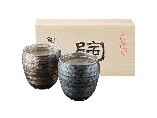 Rakuten - 陶悦窯　金銀刷毛　ペア焼酎カップ（オリジナル木箱） TG05-04 ギフト 内祝い 御祝 御礼 記念品 引出物 結婚式 プレゼント 出産内祝い 結婚お祝い