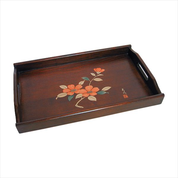 蒔絵山茶花 木製長手盆 SZ-770 内祝 内祝い お祝 御祝 記念品 出産内祝い プレゼント 快気祝い 粗供養 引出物