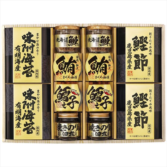 ■商品紹介：北海道産の鰊フレーク、小豆島で製造された焼き海苔入りの佃煮、鹿児島県産鰹節などの選りすぐりの逸品を詰合せた和風ギフトです。 ■商品内容：北海道産鰊フレーク50g・焼きのり佃煮85g各2瓶・鰹削り節(2g×3袋)・有明海産味付け海苔(8切10枚)各2箱・まぐろ油漬け70g・鱈之子味付け70g各2缶 ■商品パッケージサイズ：45×8×32cm メーカー希望小売価格はメーカーカタログに基づいて掲載しています ■さまざまなギフトアイテムをご用意しております。 内祝　内祝い　お祝い返し　ウェディングギフト　ブライダルギフト　引き出物　引出物　結婚引き出物　結婚引出物　結婚内祝い　出産内祝い命名内祝い　入園内祝い　入学内祝い　卒園内祝い　卒業内祝い　就職内祝い　新築内祝い　引越し内祝い　快気内祝い　開店内祝い　二次会披露宴　お祝い　御祝　結婚式　結婚祝い　出産祝い　初節句　七五三　入園祝い　入学祝い　卒園祝い　卒業祝い　成人式　就職祝い　昇進祝い新築祝い　上棟祝い　引っ越し祝い　引越し祝い　開店祝い　退職祝い　快気祝い　全快祝い　初老祝い　還暦祝い　古稀祝い　喜寿祝い　傘寿祝い米寿祝い　卒寿祝い　白寿祝い　長寿祝い　金婚式　銀婚式　ダイヤモンド婚式　結婚記念日　ギフト　ギフトセット　セット　詰め合わせ　贈答品　お返しお礼　御礼　ごあいさつ　ご挨拶　御挨拶　プレゼント　お見舞い　お見舞御礼　お餞別　引越し　引越しご挨拶　記念日　誕生日　父の日　母の日　敬老の日記念品　卒業記念品　定年退職記念品　ゴルフコンペ　コンペ景品　景品　賞品　粗品　お香典返し　香典返し　志　満中陰志　弔事　会葬御礼　法要法要引き出物　法要引出物　法事　法事引き出物　法事引出物　忌明け　四十九日　七七日忌明け志　一周忌　三回忌　回忌法要　偲び草　粗供養　初盆供物　お供え　お中元　御中元　お歳暮　御歳暮　お年賀　御年賀　残暑見舞い　年始挨拶　ボーリング大会　景品　レミパン　ゼリー　スターバックス千疋屋　結婚式　そうめん　ローラアシュレイ　プリン　話題　ディズニー　カタログギフト　ティファール　ビタクラフト　ステンレスタンブラー　リラックマのし無料　メッセージカード無料　ラッピング無料 ギフトにぴったりのアイテムをご紹介！贈り物に悩んでいる方へ、心温まるギフトアイテムを取り揃えました。高品質な食品、ふわふわのタオル、美しい食器、そしてセンスあふれる雑貨まで、幅広いラインナップであなたの大切な人への思いを伝えます。 特徴 高品質：厳選された素材と丁寧な製造工程で作られた商品ばかり。どれも長く愛用いただけます。 多用途：どんなシーンでも使える万能アイテムが揃っています。誕生日、結婚祝い、新築祝いなど、さまざまな場面に最適です。 デザイン：シンプルで洗練されたデザインから、カラフルで個性的なものまで、多彩なバリエーションをご用意。 お手頃価格：高品質ながら手ごろな価格で、コストパフォーマンスも抜群。おすすめの用途とシーン 誕生日プレゼント：大切な人の特別な日を祝うために、実用的かつ心温まるギフトを。食品やタオルは、日常で役立つアイテムとして喜ばれます。 結婚祝い：新しい生活を始めるカップルに、美しい食器やおしゃれな雑貨を。幸せな家庭を築くお手伝いができます。 新築祝い：新しい家に引っ越した友人や家族へ、インテリアにぴったりの雑貨や実用的なタオルを。快適な生活をサポートします。 お返しギフト：感謝の気持ちを込めて、おしゃれで実用的なアイテムを。食品はもちろん、使い心地の良いタオルや美しい食器も喜ばれます。 季節の贈り物：お中元やお歳暮、季節の挨拶として、季節に合ったギフトを。夏には涼しげな雑貨、冬には温かみのあるタオルや食品が最適です。 贈る相手に合わせたおすすめ グルメな方へ：美味しい食品を贈れば、食卓が一層華やかに。特別な時間を演出します。 家庭的な方へ：ふわふわのタオルや使いやすい食器で、日常生活に彩りを。 オシャレな方へ：センスあふれる雑貨で、インテリアを一層魅力的に。 まとめ あなたの気持ちを込めたギフト選びをお手伝いします。どれも心を込めて選んだアイテムばかりです。大切な人への贈り物として、自信を持っておすすめします。 商品概要 [分類] 以下のような商品をお探しの方にオススメです。スイーツ スィーツ スウィーツ Sweets ケーキ お菓子 洋菓子 デザート おやつ 小腹対策 食品 食べ物 / チョコレートケーキ チョコレート ガトーショコラ チーズケーキ 生菓子 生ケーキ ベイクドチーズケーキ [評価・マスコミ] ランキング1位のおすすめ(お勧め オススメ) インスタ映え SNS 評判 今話題の人気商品 [サービス] 以下のサービスをご利用いだだけます。不可の場合あり。お取り寄せ 全国配送 全国発送 オーダー 注文 デリバリー 取寄せ 宅配 ネット通販 持ち運び可 / 送料無料 送料込み 無料ギフト対応 日持ち長い 長期保存 賞味期限が長い 名入れ 当日発送 お急ぎ便 即日配送 即日発送 翌日配送 翌日発送 前日に買う あす楽 明日楽 即納 翌日 あす着 明日届く 配送日指定可 冷凍保存可 冷凍保管 冷凍便 ギフトラッピング ギフト対応 予約 メッセージ付き 有料メッセージカード 有料お誕生日カード ホワイトデー当日お届け可能 [パッケージ] 　 以下のような包装でお届けします。詰め合わせ セット アソート 化粧箱入り ラッピング不要 個包装 小分け 手提げ袋（有償） 2重梱包 [デザイン] 以下のようなイメージをお求めの方におすすめです。お洒落 可愛い ゴージャス 高級感 プレミアム サプライズ感 美しい インパクト 面白い 珍しい 希少 驚き シンプル 上品 スタイリッシュ エレガント モダン [ご用途] 工夫次第で様々な用途でご利用いただけます。贈り物 プレゼント ギフト プチギフト 贈答品 お祝い 御祝い 退職祝い 内祝い 出産祝い 出産内祝い 入学祝い 卒業祝い ご褒美 手土産 お土産 お使い物 お返し お礼 ご挨拶 ご進物 お配り 配る ばらまき バレンタインデー バレンタインデイ ヴァレンタイン 友チョコ 義理チョコ 本命チョコ 逆チョコ バレンタインチョコ ホワイトデー ホワイトデイ ホワイトデーのお返し 七五三 ひな祭り こどもの日 ハロウィン クリスマス お中元 お年賀 ウインターギフト 御中元 御歳暮 サマーギフト 残暑見舞い お歳暮 母の日 父の日 敬老の日 敬老会記念品 敬老会 結婚祝い 結婚内祝い 結婚記念日 結婚式二次会 二次会のプチギフト 結婚披露宴の引き出物 引き菓子 ウエディングパーティー 成人祝い 長寿祝い 還暦祝い 古希祝い 古稀祝い 喜寿祝い 傘寿祝い 米寿祝い 卒寿祝い 白寿祝い 紀寿祝い 百寿祝い 成人式 セレモニー イベント 内祝い 快気祝い 快気内祝い 出産内祝い 出産祝い 記念日 お返し ご進物 御使い物 お礼 ご挨拶 御礼 ご祝儀 祝儀の品 お使い物 ノベルティー 粗品 景品 長寿 法事 法要 仏事 年忌法事 志 粗供養 供養返し 香典返し 満中陰志 御供え お供え 御供物 弔事 七五三 ひな祭り 入学祝い 卒業祝い 卒園祝い 退職祝い 入社祝い 成人式 成人式のお祝い 朝食 食事代わり ティータイム ブレイクタイム ホームパーティー クリスマスケーキ 誕生日プレゼント 誕生祝い バースデーケーキ 学校 会社 職場 法人 取引先 部活 イベント サークル 介護施設 [おすすめの方] 以下のような様々なお客様にお喜びいただいております。10代 20代 30代 40代 50代 60代 70代 80代 90代 100歳以上 お母さん お父さん ママ パパ 兄弟姉妹 彼氏 彼女 恋人 義理の母 叔父さん 親戚の お嬢さん 大家族 家族 赤ちゃん 祖父 祖母 叔父 叔母 孫 おじいちゃん おばあちゃん じいじ ばあば 夫 旦那 妻 奥様 お嫁さん 奥さん 親 両親 娘 同僚 友達 仲間 友人 親友 上司 部下 先輩 後輩 お世話になった方 恩師 先生 大人数 女友達 法人 女性 男性 大人 子ども 子供用 小学生 中学生 高校生 男の子 女の子 辛党 甘党 甘いものが苦手 高齢者 お年寄り [その他おすすめ] 以下のような商品に興味のある方にもオススメです。大量 大量購入 財布に優しい 大人数 業務用 大量スイーツ お試し コスパ良い /北海道産の鰊フレーク、小豆島で製造された焼き海苔入りの佃煮、鹿児島県産鰹節などの選りすぐりの逸品を詰合せた和風ギフトです。