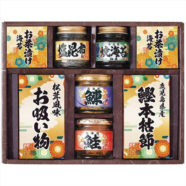 ■商品紹介：和食ならではの繊細な味を詰合せた食卓にあると嬉しいギフトセットです。突然の来客にも重宝します。 ■商品内容：焼海苔佃煮85g・塩昆布18g・鰊フレーク50g・鮭フレーク40g各1瓶・永谷園お茶漬け海苔(4.7g×2袋)2箱・鰹本枯節(2.5g×3袋)・松茸風味お吸い物(2.3g×4袋)各1箱 ■商品パッケージサイズ：33×7.5×25.5cm メーカー希望小売価格はメーカーカタログに基づいて掲載しています ■さまざまなギフトアイテムをご用意しております。 内祝　内祝い　お祝い返し　ウェディングギフト　ブライダルギフト　引き出物　引出物　結婚引き出物　結婚引出物　結婚内祝い　出産内祝い命名内祝い　入園内祝い　入学内祝い　卒園内祝い　卒業内祝い　就職内祝い　新築内祝い　引越し内祝い　快気内祝い　開店内祝い　二次会披露宴　お祝い　御祝　結婚式　結婚祝い　出産祝い　初節句　七五三　入園祝い　入学祝い　卒園祝い　卒業祝い　成人式　就職祝い　昇進祝い新築祝い　上棟祝い　引っ越し祝い　引越し祝い　開店祝い　退職祝い　快気祝い　全快祝い　初老祝い　還暦祝い　古稀祝い　喜寿祝い　傘寿祝い米寿祝い　卒寿祝い　白寿祝い　長寿祝い　金婚式　銀婚式　ダイヤモンド婚式　結婚記念日　ギフト　ギフトセット　セット　詰め合わせ　贈答品　お返しお礼　御礼　ごあいさつ　ご挨拶　御挨拶　プレゼント　お見舞い　お見舞御礼　お餞別　引越し　引越しご挨拶　記念日　誕生日　父の日　母の日　敬老の日記念品　卒業記念品　定年退職記念品　ゴルフコンペ　コンペ景品　景品　賞品　粗品　お香典返し　香典返し　志　満中陰志　弔事　会葬御礼　法要法要引き出物　法要引出物　法事　法事引き出物　法事引出物　忌明け　四十九日　七七日忌明け志　一周忌　三回忌　回忌法要　偲び草　粗供養　初盆供物　お供え　お中元　御中元　お歳暮　御歳暮　お年賀　御年賀　残暑見舞い　年始挨拶　ボーリング大会　景品　レミパン　ゼリー　スターバックス千疋屋　結婚式　そうめん　ローラアシュレイ　プリン　話題　ディズニー　カタログギフト　ティファール　ビタクラフト　ステンレスタンブラー　リラックマのし無料　メッセージカード無料　ラッピング無料 ギフトにぴったりのアイテムをご紹介！贈り物に悩んでいる方へ、心温まるギフトアイテムを取り揃えました。高品質な食品、ふわふわのタオル、美しい食器、そしてセンスあふれる雑貨まで、幅広いラインナップであなたの大切な人への思いを伝えます。 特徴 高品質：厳選された素材と丁寧な製造工程で作られた商品ばかり。どれも長く愛用いただけます。 多用途：どんなシーンでも使える万能アイテムが揃っています。誕生日、結婚祝い、新築祝いなど、さまざまな場面に最適です。 デザイン：シンプルで洗練されたデザインから、カラフルで個性的なものまで、多彩なバリエーションをご用意。 お手頃価格：高品質ながら手ごろな価格で、コストパフォーマンスも抜群。おすすめの用途とシーン 誕生日プレゼント：大切な人の特別な日を祝うために、実用的かつ心温まるギフトを。食品やタオルは、日常で役立つアイテムとして喜ばれます。 結婚祝い：新しい生活を始めるカップルに、美しい食器やおしゃれな雑貨を。幸せな家庭を築くお手伝いができます。 新築祝い：新しい家に引っ越した友人や家族へ、インテリアにぴったりの雑貨や実用的なタオルを。快適な生活をサポートします。 お返しギフト：感謝の気持ちを込めて、おしゃれで実用的なアイテムを。食品はもちろん、使い心地の良いタオルや美しい食器も喜ばれます。 季節の贈り物：お中元やお歳暮、季節の挨拶として、季節に合ったギフトを。夏には涼しげな雑貨、冬には温かみのあるタオルや食品が最適です。 贈る相手に合わせたおすすめ グルメな方へ：美味しい食品を贈れば、食卓が一層華やかに。特別な時間を演出します。 家庭的な方へ：ふわふわのタオルや使いやすい食器で、日常生活に彩りを。 オシャレな方へ：センスあふれる雑貨で、インテリアを一層魅力的に。 まとめ あなたの気持ちを込めたギフト選びをお手伝いします。どれも心を込めて選んだアイテムばかりです。大切な人への贈り物として、自信を持っておすすめします。 商品概要 [分類] 以下のような商品をお探しの方にオススメです。スイーツ スィーツ スウィーツ Sweets ケーキ お菓子 洋菓子 デザート おやつ 小腹対策 食品 食べ物 / チョコレートケーキ チョコレート ガトーショコラ チーズケーキ 生菓子 生ケーキ ベイクドチーズケーキ [評価・マスコミ] ランキング1位のおすすめ(お勧め オススメ) インスタ映え SNS 評判 今話題の人気商品 [サービス] 以下のサービスをご利用いだだけます。不可の場合あり。お取り寄せ 全国配送 全国発送 オーダー 注文 デリバリー 取寄せ 宅配 ネット通販 持ち運び可 / 送料無料 送料込み 無料ギフト対応 日持ち長い 長期保存 賞味期限が長い 名入れ 当日発送 お急ぎ便 即日配送 即日発送 翌日配送 翌日発送 前日に買う あす楽 明日楽 即納 翌日 あす着 明日届く 配送日指定可 冷凍保存可 冷凍保管 冷凍便 ギフトラッピング ギフト対応 予約 メッセージ付き 有料メッセージカード 有料お誕生日カード ホワイトデー当日お届け可能 [パッケージ] 　 以下のような包装でお届けします。詰め合わせ セット アソート 化粧箱入り ラッピング不要 個包装 小分け 手提げ袋（有償） 2重梱包 [デザイン] 以下のようなイメージをお求めの方におすすめです。お洒落 可愛い ゴージャス 高級感 プレミアム サプライズ感 美しい インパクト 面白い 珍しい 希少 驚き シンプル 上品 スタイリッシュ エレガント モダン [ご用途] 工夫次第で様々な用途でご利用いただけます。贈り物 プレゼント ギフト プチギフト 贈答品 お祝い 御祝い 退職祝い 内祝い 出産祝い 出産内祝い 入学祝い 卒業祝い ご褒美 手土産 お土産 お使い物 お返し お礼 ご挨拶 ご進物 お配り 配る ばらまき バレンタインデー バレンタインデイ ヴァレンタイン 友チョコ 義理チョコ 本命チョコ 逆チョコ バレンタインチョコ ホワイトデー ホワイトデイ ホワイトデーのお返し 七五三 ひな祭り こどもの日 ハロウィン クリスマス お中元 お年賀 ウインターギフト 御中元 御歳暮 サマーギフト 残暑見舞い お歳暮 母の日 父の日 敬老の日 敬老会記念品 敬老会 結婚祝い 結婚内祝い 結婚記念日 結婚式二次会 二次会のプチギフト 結婚披露宴の引き出物 引き菓子 ウエディングパーティー 成人祝い 長寿祝い 還暦祝い 古希祝い 古稀祝い 喜寿祝い 傘寿祝い 米寿祝い 卒寿祝い 白寿祝い 紀寿祝い 百寿祝い 成人式 セレモニー イベント 内祝い 快気祝い 快気内祝い 出産内祝い 出産祝い 記念日 お返し ご進物 御使い物 お礼 ご挨拶 御礼 ご祝儀 祝儀の品 お使い物 ノベルティー 粗品 景品 長寿 法事 法要 仏事 年忌法事 志 粗供養 供養返し 香典返し 満中陰志 御供え お供え 御供物 弔事 七五三 ひな祭り 入学祝い 卒業祝い 卒園祝い 退職祝い 入社祝い 成人式 成人式のお祝い 朝食 食事代わり ティータイム ブレイクタイム ホームパーティー クリスマスケーキ 誕生日プレゼント 誕生祝い バースデーケーキ 学校 会社 職場 法人 取引先 部活 イベント サークル 介護施設 [おすすめの方] 以下のような様々なお客様にお喜びいただいております。10代 20代 30代 40代 50代 60代 70代 80代 90代 100歳以上 お母さん お父さん ママ パパ 兄弟姉妹 彼氏 彼女 恋人 義理の母 叔父さん 親戚の お嬢さん 大家族 家族 赤ちゃん 祖父 祖母 叔父 叔母 孫 おじいちゃん おばあちゃん じいじ ばあば 夫 旦那 妻 奥様 お嫁さん 奥さん 親 両親 娘 同僚 友達 仲間 友人 親友 上司 部下 先輩 後輩 お世話になった方 恩師 先生 大人数 女友達 法人 女性 男性 大人 子ども 子供用 小学生 中学生 高校生 男の子 女の子 辛党 甘党 甘いものが苦手 高齢者 お年寄り [その他おすすめ] 以下のような商品に興味のある方にもオススメです。大量 大量購入 財布に優しい 大人数 業務用 大量スイーツ お試し コスパ良い /和食ならではの繊細な味を詰合せた食卓にあると嬉しいギフトセットです。突然の来客にも重宝します。