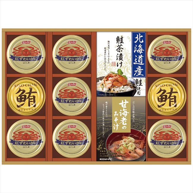 ■商品紹介：北海道産鮭のお茶漬けと、濃厚な旨みの海老味噌汁などの詰め合わせです。 ■商品内容：甘海老のみそ汁(7.5g×3袋)・北海道産鮭茶漬け(4g×3袋)各1箱・紅ずわいがにほぐし身55g×7缶・鮪油漬フレーク70g×2缶 ■商品パッケージサイズ：41×4×29.6cm メーカー希望小売価格はメーカーカタログに基づいて掲載しています ■さまざまなギフトアイテムをご用意しております。 内祝　内祝い　お祝い返し　ウェディングギフト　ブライダルギフト　引き出物　引出物　結婚引き出物　結婚引出物　結婚内祝い　出産内祝い命名内祝い　入園内祝い　入学内祝い　卒園内祝い　卒業内祝い　就職内祝い　新築内祝い　引越し内祝い　快気内祝い　開店内祝い　二次会披露宴　お祝い　御祝　結婚式　結婚祝い　出産祝い　初節句　七五三　入園祝い　入学祝い　卒園祝い　卒業祝い　成人式　就職祝い　昇進祝い新築祝い　上棟祝い　引っ越し祝い　引越し祝い　開店祝い　退職祝い　快気祝い　全快祝い　初老祝い　還暦祝い　古稀祝い　喜寿祝い　傘寿祝い米寿祝い　卒寿祝い　白寿祝い　長寿祝い　金婚式　銀婚式　ダイヤモンド婚式　結婚記念日　ギフト　ギフトセット　セット　詰め合わせ　贈答品　お返しお礼　御礼　ごあいさつ　ご挨拶　御挨拶　プレゼント　お見舞い　お見舞御礼　お餞別　引越し　引越しご挨拶　記念日　誕生日　父の日　母の日　敬老の日記念品　卒業記念品　定年退職記念品　ゴルフコンペ　コンペ景品　景品　賞品　粗品　お香典返し　香典返し　志　満中陰志　弔事　会葬御礼　法要法要引き出物　法要引出物　法事　法事引き出物　法事引出物　忌明け　四十九日　七七日忌明け志　一周忌　三回忌　回忌法要　偲び草　粗供養　初盆供物　お供え　お中元　御中元　お歳暮　御歳暮　お年賀　御年賀　残暑見舞い　年始挨拶　ボーリング大会　景品　レミパン　ゼリー　スターバックス千疋屋　結婚式　そうめん　ローラアシュレイ　プリン　話題　ディズニー　カタログギフト　ティファール　ビタクラフト　ステンレスタンブラー　リラックマのし無料　メッセージカード無料　ラッピング無料 ギフトにぴったりのアイテムをご紹介！贈り物に悩んでいる方へ、心温まるギフトアイテムを取り揃えました。高品質な食品、ふわふわのタオル、美しい食器、そしてセンスあふれる雑貨まで、幅広いラインナップであなたの大切な人への思いを伝えます。 特徴 高品質：厳選された素材と丁寧な製造工程で作られた商品ばかり。どれも長く愛用いただけます。 多用途：どんなシーンでも使える万能アイテムが揃っています。誕生日、結婚祝い、新築祝いなど、さまざまな場面に最適です。 デザイン：シンプルで洗練されたデザインから、カラフルで個性的なものまで、多彩なバリエーションをご用意。 お手頃価格：高品質ながら手ごろな価格で、コストパフォーマンスも抜群。おすすめの用途とシーン 誕生日プレゼント：大切な人の特別な日を祝うために、実用的かつ心温まるギフトを。食品やタオルは、日常で役立つアイテムとして喜ばれます。 結婚祝い：新しい生活を始めるカップルに、美しい食器やおしゃれな雑貨を。幸せな家庭を築くお手伝いができます。 新築祝い：新しい家に引っ越した友人や家族へ、インテリアにぴったりの雑貨や実用的なタオルを。快適な生活をサポートします。 お返しギフト：感謝の気持ちを込めて、おしゃれで実用的なアイテムを。食品はもちろん、使い心地の良いタオルや美しい食器も喜ばれます。 季節の贈り物：お中元やお歳暮、季節の挨拶として、季節に合ったギフトを。夏には涼しげな雑貨、冬には温かみのあるタオルや食品が最適です。 贈る相手に合わせたおすすめ グルメな方へ：美味しい食品を贈れば、食卓が一層華やかに。特別な時間を演出します。 家庭的な方へ：ふわふわのタオルや使いやすい食器で、日常生活に彩りを。 オシャレな方へ：センスあふれる雑貨で、インテリアを一層魅力的に。 まとめ あなたの気持ちを込めたギフト選びをお手伝いします。どれも心を込めて選んだアイテムばかりです。大切な人への贈り物として、自信を持っておすすめします。 商品概要 [分類] 以下のような商品をお探しの方にオススメです。スイーツ スィーツ スウィーツ Sweets ケーキ お菓子 洋菓子 デザート おやつ 小腹対策 食品 食べ物 / チョコレートケーキ チョコレート ガトーショコラ チーズケーキ 生菓子 生ケーキ ベイクドチーズケーキ [評価・マスコミ] ランキング1位のおすすめ(お勧め オススメ) インスタ映え SNS 評判 今話題の人気商品 [サービス] 以下のサービスをご利用いだだけます。不可の場合あり。お取り寄せ 全国配送 全国発送 オーダー 注文 デリバリー 取寄せ 宅配 ネット通販 持ち運び可 / 送料無料 送料込み 無料ギフト対応 日持ち長い 長期保存 賞味期限が長い 名入れ 当日発送 お急ぎ便 即日配送 即日発送 翌日配送 翌日発送 前日に買う あす楽 明日楽 即納 翌日 あす着 明日届く 配送日指定可 冷凍保存可 冷凍保管 冷凍便 ギフトラッピング ギフト対応 予約 メッセージ付き 有料メッセージカード 有料お誕生日カード ホワイトデー当日お届け可能 [パッケージ] 　 以下のような包装でお届けします。詰め合わせ セット アソート 化粧箱入り ラッピング不要 個包装 小分け 手提げ袋（有償） 2重梱包 [デザイン] 以下のようなイメージをお求めの方におすすめです。お洒落 可愛い ゴージャス 高級感 プレミアム サプライズ感 美しい インパクト 面白い 珍しい 希少 驚き シンプル 上品 スタイリッシュ エレガント モダン [ご用途] 工夫次第で様々な用途でご利用いただけます。贈り物 プレゼント ギフト プチギフト 贈答品 お祝い 御祝い 退職祝い 内祝い 出産祝い 出産内祝い 入学祝い 卒業祝い ご褒美 手土産 お土産 お使い物 お返し お礼 ご挨拶 ご進物 お配り 配る ばらまき バレンタインデー バレンタインデイ ヴァレンタイン 友チョコ 義理チョコ 本命チョコ 逆チョコ バレンタインチョコ ホワイトデー ホワイトデイ ホワイトデーのお返し 七五三 ひな祭り こどもの日 ハロウィン クリスマス お中元 お年賀 ウインターギフト 御中元 御歳暮 サマーギフト 残暑見舞い お歳暮 母の日 父の日 敬老の日 敬老会記念品 敬老会 結婚祝い 結婚内祝い 結婚記念日 結婚式二次会 二次会のプチギフト 結婚披露宴の引き出物 引き菓子 ウエディングパーティー 成人祝い 長寿祝い 還暦祝い 古希祝い 古稀祝い 喜寿祝い 傘寿祝い 米寿祝い 卒寿祝い 白寿祝い 紀寿祝い 百寿祝い 成人式 セレモニー イベント 内祝い 快気祝い 快気内祝い 出産内祝い 出産祝い 記念日 お返し ご進物 御使い物 お礼 ご挨拶 御礼 ご祝儀 祝儀の品 お使い物 ノベルティー 粗品 景品 長寿 法事 法要 仏事 年忌法事 志 粗供養 供養返し 香典返し 満中陰志 御供え お供え 御供物 弔事 七五三 ひな祭り 入学祝い 卒業祝い 卒園祝い 退職祝い 入社祝い 成人式 成人式のお祝い 朝食 食事代わり ティータイム ブレイクタイム ホームパーティー クリスマスケーキ 誕生日プレゼント 誕生祝い バースデーケーキ 学校 会社 職場 法人 取引先 部活 イベント サークル 介護施設 [おすすめの方] 以下のような様々なお客様にお喜びいただいております。10代 20代 30代 40代 50代 60代 70代 80代 90代 100歳以上 お母さん お父さん ママ パパ 兄弟姉妹 彼氏 彼女 恋人 義理の母 叔父さん 親戚の お嬢さん 大家族 家族 赤ちゃん 祖父 祖母 叔父 叔母 孫 おじいちゃん おばあちゃん じいじ ばあば 夫 旦那 妻 奥様 お嫁さん 奥さん 親 両親 娘 同僚 友達 仲間 友人 親友 上司 部下 先輩 後輩 お世話になった方 恩師 先生 大人数 女友達 法人 女性 男性 大人 子ども 子供用 小学生 中学生 高校生 男の子 女の子 辛党 甘党 甘いものが苦手 高齢者 お年寄り [その他おすすめ] 以下のような商品に興味のある方にもオススメです。大量 大量購入 財布に優しい 大人数 業務用 大量スイーツ お試し コスパ良い /北海道産鮭のお茶漬けと、濃厚な旨みの海老味噌汁などの詰め合わせです。