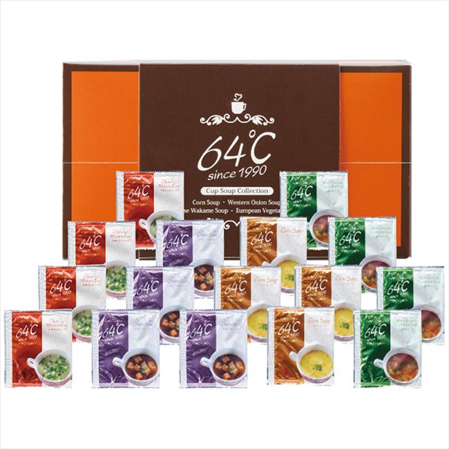 ■商品紹介：64℃ スープギフトの「こだわり」64℃ スープギフトは、スープを飲む時に温かくおいしく感じられ、体をあたためます。おいしいスープをご賞味ください。 ■商品内容：中華わかめスープ・洋風オニオンスープ・欧風野菜スープ・コーンスープ各4袋 ■商品パッケージサイズ：21×12×12cm メーカー希望小売価格はメーカーカタログに基づいて掲載しています ■さまざまなギフトアイテムをご用意しております。 内祝　内祝い　お祝い返し　ウェディングギフト　ブライダルギフト　引き出物　引出物　結婚引き出物　結婚引出物　結婚内祝い　出産内祝い命名内祝い　入園内祝い　入学内祝い　卒園内祝い　卒業内祝い　就職内祝い　新築内祝い　引越し内祝い　快気内祝い　開店内祝い　二次会披露宴　お祝い　御祝　結婚式　結婚祝い　出産祝い　初節句　七五三　入園祝い　入学祝い　卒園祝い　卒業祝い　成人式　就職祝い　昇進祝い新築祝い　上棟祝い　引っ越し祝い　引越し祝い　開店祝い　退職祝い　快気祝い　全快祝い　初老祝い　還暦祝い　古稀祝い　喜寿祝い　傘寿祝い米寿祝い　卒寿祝い　白寿祝い　長寿祝い　金婚式　銀婚式　ダイヤモンド婚式　結婚記念日　ギフト　ギフトセット　セット　詰め合わせ　贈答品　お返しお礼　御礼　ごあいさつ　ご挨拶　御挨拶　プレゼント　お見舞い　お見舞御礼　お餞別　引越し　引越しご挨拶　記念日　誕生日　父の日　母の日　敬老の日記念品　卒業記念品　定年退職記念品　ゴルフコンペ　コンペ景品　景品　賞品　粗品　お香典返し　香典返し　志　満中陰志　弔事　会葬御礼　法要法要引き出物　法要引出物　法事　法事引き出物　法事引出物　忌明け　四十九日　七七日忌明け志　一周忌　三回忌　回忌法要　偲び草　粗供養　初盆供物　お供え　お中元　御中元　お歳暮　御歳暮　お年賀　御年賀　残暑見舞い　年始挨拶　ボーリング大会　景品　レミパン　ゼリー　スターバックス千疋屋　結婚式　そうめん　ローラアシュレイ　プリン　話題　ディズニー　カタログギフト　ティファール　ビタクラフト　ステンレスタンブラー　リラックマのし無料　メッセージカード無料　ラッピング無料 ギフトにぴったりのアイテムをご紹介！贈り物に悩んでいる方へ、心温まるギフトアイテムを取り揃えました。高品質な食品、ふわふわのタオル、美しい食器、そしてセンスあふれる雑貨まで、幅広いラインナップであなたの大切な人への思いを伝えます。 特徴 高品質：厳選された素材と丁寧な製造工程で作られた商品ばかり。どれも長く愛用いただけます。 多用途：どんなシーンでも使える万能アイテムが揃っています。誕生日、結婚祝い、新築祝いなど、さまざまな場面に最適です。 デザイン：シンプルで洗練されたデザインから、カラフルで個性的なものまで、多彩なバリエーションをご用意。 お手頃価格：高品質ながら手ごろな価格で、コストパフォーマンスも抜群。おすすめの用途とシーン 誕生日プレゼント：大切な人の特別な日を祝うために、実用的かつ心温まるギフトを。食品やタオルは、日常で役立つアイテムとして喜ばれます。 結婚祝い：新しい生活を始めるカップルに、美しい食器やおしゃれな雑貨を。幸せな家庭を築くお手伝いができます。 新築祝い：新しい家に引っ越した友人や家族へ、インテリアにぴったりの雑貨や実用的なタオルを。快適な生活をサポートします。 お返しギフト：感謝の気持ちを込めて、おしゃれで実用的なアイテムを。食品はもちろん、使い心地の良いタオルや美しい食器も喜ばれます。 季節の贈り物：お中元やお歳暮、季節の挨拶として、季節に合ったギフトを。夏には涼しげな雑貨、冬には温かみのあるタオルや食品が最適です。 贈る相手に合わせたおすすめ グルメな方へ：美味しい食品を贈れば、食卓が一層華やかに。特別な時間を演出します。 家庭的な方へ：ふわふわのタオルや使いやすい食器で、日常生活に彩りを。 オシャレな方へ：センスあふれる雑貨で、インテリアを一層魅力的に。 まとめ あなたの気持ちを込めたギフト選びをお手伝いします。どれも心を込めて選んだアイテムばかりです。大切な人への贈り物として、自信を持っておすすめします。 商品概要 [分類] 以下のような商品をお探しの方にオススメです。スイーツ スィーツ スウィーツ Sweets ケーキ お菓子 洋菓子 デザート おやつ 小腹対策 食品 食べ物 / チョコレートケーキ チョコレート ガトーショコラ チーズケーキ 生菓子 生ケーキ ベイクドチーズケーキ [評価・マスコミ] ランキング1位のおすすめ(お勧め オススメ) インスタ映え SNS 評判 今話題の人気商品 [サービス] 以下のサービスをご利用いだだけます。不可の場合あり。お取り寄せ 全国配送 全国発送 オーダー 注文 デリバリー 取寄せ 宅配 ネット通販 持ち運び可 / 送料無料 送料込み 無料ギフト対応 日持ち長い 長期保存 賞味期限が長い 名入れ 当日発送 お急ぎ便 即日配送 即日発送 翌日配送 翌日発送 前日に買う あす楽 明日楽 即納 翌日 あす着 明日届く 配送日指定可 冷凍保存可 冷凍保管 冷凍便 ギフトラッピング ギフト対応 予約 メッセージ付き 有料メッセージカード 有料お誕生日カード ホワイトデー当日お届け可能 [パッケージ] 　 以下のような包装でお届けします。詰め合わせ セット アソート 化粧箱入り ラッピング不要 個包装 小分け 手提げ袋（有償） 2重梱包 [デザイン] 以下のようなイメージをお求めの方におすすめです。お洒落 可愛い ゴージャス 高級感 プレミアム サプライズ感 美しい インパクト 面白い 珍しい 希少 驚き シンプル 上品 スタイリッシュ エレガント モダン [ご用途] 工夫次第で様々な用途でご利用いただけます。贈り物 プレゼント ギフト プチギフト 贈答品 お祝い 御祝い 退職祝い 内祝い 出産祝い 出産内祝い 入学祝い 卒業祝い ご褒美 手土産 お土産 お使い物 お返し お礼 ご挨拶 ご進物 お配り 配る ばらまき バレンタインデー バレンタインデイ ヴァレンタイン 友チョコ 義理チョコ 本命チョコ 逆チョコ バレンタインチョコ ホワイトデー ホワイトデイ ホワイトデーのお返し 七五三 ひな祭り こどもの日 ハロウィン クリスマス お中元 お年賀 ウインターギフト 御中元 御歳暮 サマーギフト 残暑見舞い お歳暮 母の日 父の日 敬老の日 敬老会記念品 敬老会 結婚祝い 結婚内祝い 結婚記念日 結婚式二次会 二次会のプチギフト 結婚披露宴の引き出物 引き菓子 ウエディングパーティー 成人祝い 長寿祝い 還暦祝い 古希祝い 古稀祝い 喜寿祝い 傘寿祝い 米寿祝い 卒寿祝い 白寿祝い 紀寿祝い 百寿祝い 成人式 セレモニー イベント 内祝い 快気祝い 快気内祝い 出産内祝い 出産祝い 記念日 お返し ご進物 御使い物 お礼 ご挨拶 御礼 ご祝儀 祝儀の品 お使い物 ノベルティー 粗品 景品 長寿 法事 法要 仏事 年忌法事 志 粗供養 供養返し 香典返し 満中陰志 御供え お供え 御供物 弔事 七五三 ひな祭り 入学祝い 卒業祝い 卒園祝い 退職祝い 入社祝い 成人式 成人式のお祝い 朝食 食事代わり ティータイム ブレイクタイム ホームパーティー クリスマスケーキ 誕生日プレゼント 誕生祝い バースデーケーキ 学校 会社 職場 法人 取引先 部活 イベント サークル 介護施設 [おすすめの方] 以下のような様々なお客様にお喜びいただいております。10代 20代 30代 40代 50代 60代 70代 80代 90代 100歳以上 お母さん お父さん ママ パパ 兄弟姉妹 彼氏 彼女 恋人 義理の母 叔父さん 親戚の お嬢さん 大家族 家族 赤ちゃん 祖父 祖母 叔父 叔母 孫 おじいちゃん おばあちゃん じいじ ばあば 夫 旦那 妻 奥様 お嫁さん 奥さん 親 両親 娘 同僚 友達 仲間 友人 親友 上司 部下 先輩 後輩 お世話になった方 恩師 先生 大人数 女友達 法人 女性 男性 大人 子ども 子供用 小学生 中学生 高校生 男の子 女の子 辛党 甘党 甘いものが苦手 高齢者 お年寄り [その他おすすめ] 以下のような商品に興味のある方にもオススメです。大量 大量購入 財布に優しい 大人数 業務用 大量スイーツ お試し コスパ良い /64℃ スープギフトの「こだわり」64℃ スープギフトは、スープを飲む時に温かくおいしく感じられ、体をあたためます。おいしいスープをご賞味ください。