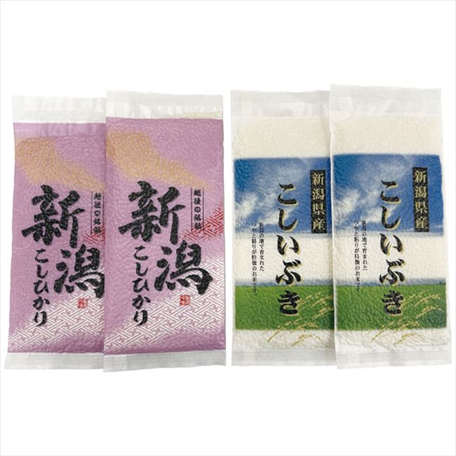 ■商品紹介：米どころ新潟。新潟米を代表する「新潟県産コシヒカリ」と新潟米の新たな顔「新潟県産こしいぶき」をセットし、新潟米の食べくらべができます。 ■商品内容：新潟県産こしひかり・新潟県産こしいぶき各150g(1合)各2個 ■商品パッケージサイズ：30.5×2×21.5cm メーカー希望小売価格はメーカーカタログに基づいて掲載しています ■さまざまなギフトアイテムをご用意しております。 内祝　内祝い　お祝い返し　ウェディングギフト　ブライダルギフト　引き出物　引出物　結婚引き出物　結婚引出物　結婚内祝い　出産内祝い命名内祝い　入園内祝い　入学内祝い　卒園内祝い　卒業内祝い　就職内祝い　新築内祝い　引越し内祝い　快気内祝い　開店内祝い　二次会披露宴　お祝い　御祝　結婚式　結婚祝い　出産祝い　初節句　七五三　入園祝い　入学祝い　卒園祝い　卒業祝い　成人式　就職祝い　昇進祝い新築祝い　上棟祝い　引っ越し祝い　引越し祝い　開店祝い　退職祝い　快気祝い　全快祝い　初老祝い　還暦祝い　古稀祝い　喜寿祝い　傘寿祝い米寿祝い　卒寿祝い　白寿祝い　長寿祝い　金婚式　銀婚式　ダイヤモンド婚式　結婚記念日　ギフト　ギフトセット　セット　詰め合わせ　贈答品　お返しお礼　御礼　ごあいさつ　ご挨拶　御挨拶　プレゼント　お見舞い　お見舞御礼　お餞別　引越し　引越しご挨拶　記念日　誕生日　父の日　母の日　敬老の日記念品　卒業記念品　定年退職記念品　ゴルフコンペ　コンペ景品　景品　賞品　粗品　お香典返し　香典返し　志　満中陰志　弔事　会葬御礼　法要法要引き出物　法要引出物　法事　法事引き出物　法事引出物　忌明け　四十九日　七七日忌明け志　一周忌　三回忌　回忌法要　偲び草　粗供養　初盆供物　お供え　お中元　御中元　お歳暮　御歳暮　お年賀　御年賀　残暑見舞い　年始挨拶　ボーリング大会　景品　レミパン　ゼリー　スターバックス千疋屋　結婚式　そうめん　ローラアシュレイ　プリン　話題　ディズニー　カタログギフト　ティファール　ビタクラフト　ステンレスタンブラー　リラックマのし無料　メッセージカード無料　ラッピング無料 ギフトにぴったりのアイテムをご紹介！贈り物に悩んでいる方へ、心温まるギフトアイテムを取り揃えました。高品質な食品、ふわふわのタオル、美しい食器、そしてセンスあふれる雑貨まで、幅広いラインナップであなたの大切な人への思いを伝えます。 特徴 高品質：厳選された素材と丁寧な製造工程で作られた商品ばかり。どれも長く愛用いただけます。 多用途：どんなシーンでも使える万能アイテムが揃っています。誕生日、結婚祝い、新築祝いなど、さまざまな場面に最適です。 デザイン：シンプルで洗練されたデザインから、カラフルで個性的なものまで、多彩なバリエーションをご用意。 お手頃価格：高品質ながら手ごろな価格で、コストパフォーマンスも抜群。おすすめの用途とシーン 誕生日プレゼント：大切な人の特別な日を祝うために、実用的かつ心温まるギフトを。食品やタオルは、日常で役立つアイテムとして喜ばれます。 結婚祝い：新しい生活を始めるカップルに、美しい食器やおしゃれな雑貨を。幸せな家庭を築くお手伝いができます。 新築祝い：新しい家に引っ越した友人や家族へ、インテリアにぴったりの雑貨や実用的なタオルを。快適な生活をサポートします。 お返しギフト：感謝の気持ちを込めて、おしゃれで実用的なアイテムを。食品はもちろん、使い心地の良いタオルや美しい食器も喜ばれます。 季節の贈り物：お中元やお歳暮、季節の挨拶として、季節に合ったギフトを。夏には涼しげな雑貨、冬には温かみのあるタオルや食品が最適です。 贈る相手に合わせたおすすめ グルメな方へ：美味しい食品を贈れば、食卓が一層華やかに。特別な時間を演出します。 家庭的な方へ：ふわふわのタオルや使いやすい食器で、日常生活に彩りを。 オシャレな方へ：センスあふれる雑貨で、インテリアを一層魅力的に。 まとめ あなたの気持ちを込めたギフト選びをお手伝いします。どれも心を込めて選んだアイテムばかりです。大切な人への贈り物として、自信を持っておすすめします。 商品概要 [分類] 以下のような商品をお探しの方にオススメです。スイーツ スィーツ スウィーツ Sweets ケーキ お菓子 洋菓子 デザート おやつ 小腹対策 食品 食べ物 / チョコレートケーキ チョコレート ガトーショコラ チーズケーキ 生菓子 生ケーキ ベイクドチーズケーキ [評価・マスコミ] ランキング1位のおすすめ(お勧め オススメ) インスタ映え SNS 評判 今話題の人気商品 [サービス] 以下のサービスをご利用いだだけます。不可の場合あり。お取り寄せ 全国配送 全国発送 オーダー 注文 デリバリー 取寄せ 宅配 ネット通販 持ち運び可 / 送料無料 送料込み 無料ギフト対応 日持ち長い 長期保存 賞味期限が長い 名入れ 当日発送 お急ぎ便 即日配送 即日発送 翌日配送 翌日発送 前日に買う あす楽 明日楽 即納 翌日 あす着 明日届く 配送日指定可 冷凍保存可 冷凍保管 冷凍便 ギフトラッピング ギフト対応 予約 メッセージ付き 有料メッセージカード 有料お誕生日カード ホワイトデー当日お届け可能 [パッケージ] 　 以下のような包装でお届けします。詰め合わせ セット アソート 化粧箱入り ラッピング不要 個包装 小分け 手提げ袋（有償） 2重梱包 [デザイン] 以下のようなイメージをお求めの方におすすめです。お洒落 可愛い ゴージャス 高級感 プレミアム サプライズ感 美しい インパクト 面白い 珍しい 希少 驚き シンプル 上品 スタイリッシュ エレガント モダン [ご用途] 工夫次第で様々な用途でご利用いただけます。贈り物 プレゼント ギフト プチギフト 贈答品 お祝い 御祝い 退職祝い 内祝い 出産祝い 出産内祝い 入学祝い 卒業祝い ご褒美 手土産 お土産 お使い物 お返し お礼 ご挨拶 ご進物 お配り 配る ばらまき バレンタインデー バレンタインデイ ヴァレンタイン 友チョコ 義理チョコ 本命チョコ 逆チョコ バレンタインチョコ ホワイトデー ホワイトデイ ホワイトデーのお返し 七五三 ひな祭り こどもの日 ハロウィン クリスマス お中元 お年賀 ウインターギフト 御中元 御歳暮 サマーギフト 残暑見舞い お歳暮 母の日 父の日 敬老の日 敬老会記念品 敬老会 結婚祝い 結婚内祝い 結婚記念日 結婚式二次会 二次会のプチギフト 結婚披露宴の引き出物 引き菓子 ウエディングパーティー 成人祝い 長寿祝い 還暦祝い 古希祝い 古稀祝い 喜寿祝い 傘寿祝い 米寿祝い 卒寿祝い 白寿祝い 紀寿祝い 百寿祝い 成人式 セレモニー イベント 内祝い 快気祝い 快気内祝い 出産内祝い 出産祝い 記念日 お返し ご進物 御使い物 お礼 ご挨拶 御礼 ご祝儀 祝儀の品 お使い物 ノベルティー 粗品 景品 長寿 法事 法要 仏事 年忌法事 志 粗供養 供養返し 香典返し 満中陰志 御供え お供え 御供物 弔事 七五三 ひな祭り 入学祝い 卒業祝い 卒園祝い 退職祝い 入社祝い 成人式 成人式のお祝い 朝食 食事代わり ティータイム ブレイクタイム ホームパーティー クリスマスケーキ 誕生日プレゼント 誕生祝い バースデーケーキ 学校 会社 職場 法人 取引先 部活 イベント サークル 介護施設 [おすすめの方] 以下のような様々なお客様にお喜びいただいております。10代 20代 30代 40代 50代 60代 70代 80代 90代 100歳以上 お母さん お父さん ママ パパ 兄弟姉妹 彼氏 彼女 恋人 義理の母 叔父さん 親戚の お嬢さん 大家族 家族 赤ちゃん 祖父 祖母 叔父 叔母 孫 おじいちゃん おばあちゃん じいじ ばあば 夫 旦那 妻 奥様 お嫁さん 奥さん 親 両親 娘 同僚 友達 仲間 友人 親友 上司 部下 先輩 後輩 お世話になった方 恩師 先生 大人数 女友達 法人 女性 男性 大人 子ども 子供用 小学生 中学生 高校生 男の子 女の子 辛党 甘党 甘いものが苦手 高齢者 お年寄り [その他おすすめ] 以下のような商品に興味のある方にもオススメです。大量 大量購入 財布に優しい 大人数 業務用 大量スイーツ お試し コスパ良い /米どころ新潟。新潟米を代表する「新潟県産コシヒカリ」と新潟米の新たな顔「新潟県産こしいぶき」をセットし、新潟米の食べくらべができます。