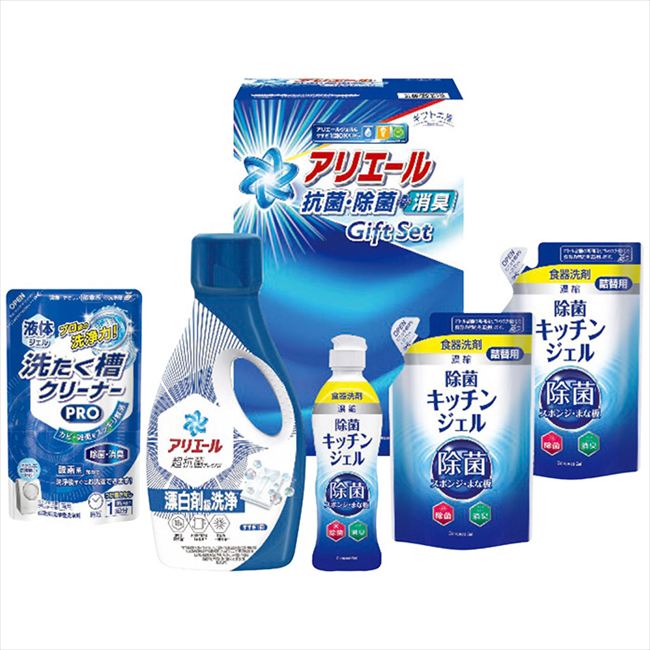 ■商品紹介：抗菌洗剤アリエールと、少量でたくさん洗える濃縮タイプの食器洗剤除菌ジェル、洗たく槽クリーナーのギフトです。 ■商品内容：700gアリエールジェル・200ml除菌キッチンジェル各1本・160ml除菌キッチンジェル(詰替用)2個・200g液体洗たく槽クリーナーPRO 1個 ■商品パッケージサイズ：17.8×27.5×14.5cm メーカー希望小売価格はメーカーカタログに基づいて掲載しています ■さまざまなギフトアイテムをご用意しております。 内祝　内祝い　お祝い返し　ウェディングギフト　ブライダルギフト　引き出物　引出物　結婚引き出物　結婚引出物　結婚内祝い　出産内祝い命名内祝い　入園内祝い　入学内祝い　卒園内祝い　卒業内祝い　就職内祝い　新築内祝い　引越し内祝い　快気内祝い　開店内祝い　二次会披露宴　お祝い　御祝　結婚式　結婚祝い　出産祝い　初節句　七五三　入園祝い　入学祝い　卒園祝い　卒業祝い　成人式　就職祝い　昇進祝い新築祝い　上棟祝い　引っ越し祝い　引越し祝い　開店祝い　退職祝い　快気祝い　全快祝い　初老祝い　還暦祝い　古稀祝い　喜寿祝い　傘寿祝い米寿祝い　卒寿祝い　白寿祝い　長寿祝い　金婚式　銀婚式　ダイヤモンド婚式　結婚記念日　ギフト　ギフトセット　セット　詰め合わせ　贈答品　お返しお礼　御礼　ごあいさつ　ご挨拶　御挨拶　プレゼント　お見舞い　お見舞御礼　お餞別　引越し　引越しご挨拶　記念日　誕生日　父の日　母の日　敬老の日記念品　卒業記念品　定年退職記念品　ゴルフコンペ　コンペ景品　景品　賞品　粗品　お香典返し　香典返し　志　満中陰志　弔事　会葬御礼　法要法要引き出物　法要引出物　法事　法事引き出物　法事引出物　忌明け　四十九日　七七日忌明け志　一周忌　三回忌　回忌法要　偲び草　粗供養　初盆供物　お供え　お中元　御中元　お歳暮　御歳暮　お年賀　御年賀　残暑見舞い　年始挨拶　ボーリング大会　景品　レミパン　ゼリー　スターバックス千疋屋　結婚式　そうめん　ローラアシュレイ　プリン　話題　ディズニー　カタログギフト　ティファール　ビタクラフト　ステンレスタンブラー　リラックマのし無料　メッセージカード無料　ラッピング無料 ギフトにぴったりのアイテムをご紹介！贈り物に悩んでいる方へ、心温まるギフトアイテムを取り揃えました。高品質な食品、ふわふわのタオル、美しい食器、そしてセンスあふれる雑貨まで、幅広いラインナップであなたの大切な人への思いを伝えます。 特徴 高品質：厳選された素材と丁寧な製造工程で作られた商品ばかり。どれも長く愛用いただけます。 多用途：どんなシーンでも使える万能アイテムが揃っています。誕生日、結婚祝い、新築祝いなど、さまざまな場面に最適です。 デザイン：シンプルで洗練されたデザインから、カラフルで個性的なものまで、多彩なバリエーションをご用意。 お手頃価格：高品質ながら手ごろな価格で、コストパフォーマンスも抜群。おすすめの用途とシーン 誕生日プレゼント：大切な人の特別な日を祝うために、実用的かつ心温まるギフトを。食品やタオルは、日常で役立つアイテムとして喜ばれます。 結婚祝い：新しい生活を始めるカップルに、美しい食器やおしゃれな雑貨を。幸せな家庭を築くお手伝いができます。 新築祝い：新しい家に引っ越した友人や家族へ、インテリアにぴったりの雑貨や実用的なタオルを。快適な生活をサポートします。 お返しギフト：感謝の気持ちを込めて、おしゃれで実用的なアイテムを。食品はもちろん、使い心地の良いタオルや美しい食器も喜ばれます。 季節の贈り物：お中元やお歳暮、季節の挨拶として、季節に合ったギフトを。夏には涼しげな雑貨、冬には温かみのあるタオルや食品が最適です。 贈る相手に合わせたおすすめ グルメな方へ：美味しい食品を贈れば、食卓が一層華やかに。特別な時間を演出します。 家庭的な方へ：ふわふわのタオルや使いやすい食器で、日常生活に彩りを。 オシャレな方へ：センスあふれる雑貨で、インテリアを一層魅力的に。 まとめ あなたの気持ちを込めたギフト選びをお手伝いします。どれも心を込めて選んだアイテムばかりです。大切な人への贈り物として、自信を持っておすすめします。 商品概要 [分類] 以下のような商品をお探しの方にオススメです。スイーツ スィーツ スウィーツ Sweets ケーキ お菓子 洋菓子 デザート おやつ 小腹対策 食品 食べ物 / チョコレートケーキ チョコレート ガトーショコラ チーズケーキ 生菓子 生ケーキ ベイクドチーズケーキ [評価・マスコミ] ランキング1位のおすすめ(お勧め オススメ) インスタ映え SNS 評判 今話題の人気商品 [サービス] 以下のサービスをご利用いだだけます。不可の場合あり。お取り寄せ 全国配送 全国発送 オーダー 注文 デリバリー 取寄せ 宅配 ネット通販 持ち運び可 / 送料無料 送料込み 無料ギフト対応 日持ち長い 長期保存 賞味期限が長い 名入れ 当日発送 お急ぎ便 即日配送 即日発送 翌日配送 翌日発送 前日に買う あす楽 明日楽 即納 翌日 あす着 明日届く 配送日指定可 冷凍保存可 冷凍保管 冷凍便 ギフトラッピング ギフト対応 予約 メッセージ付き 有料メッセージカード 有料お誕生日カード ホワイトデー当日お届け可能 [パッケージ] 　 以下のような包装でお届けします。詰め合わせ セット アソート 化粧箱入り ラッピング不要 個包装 小分け 手提げ袋（有償） 2重梱包 [デザイン] 以下のようなイメージをお求めの方におすすめです。お洒落 可愛い ゴージャス 高級感 プレミアム サプライズ感 美しい インパクト 面白い 珍しい 希少 驚き シンプル 上品 スタイリッシュ エレガント モダン [ご用途] 工夫次第で様々な用途でご利用いただけます。贈り物 プレゼント ギフト プチギフト 贈答品 お祝い 御祝い 退職祝い 内祝い 出産祝い 出産内祝い 入学祝い 卒業祝い ご褒美 手土産 お土産 お使い物 お返し お礼 ご挨拶 ご進物 お配り 配る ばらまき バレンタインデー バレンタインデイ ヴァレンタイン 友チョコ 義理チョコ 本命チョコ 逆チョコ バレンタインチョコ ホワイトデー ホワイトデイ ホワイトデーのお返し 七五三 ひな祭り こどもの日 ハロウィン クリスマス お中元 お年賀 ウインターギフト 御中元 御歳暮 サマーギフト 残暑見舞い お歳暮 母の日 父の日 敬老の日 敬老会記念品 敬老会 結婚祝い 結婚内祝い 結婚記念日 結婚式二次会 二次会のプチギフト 結婚披露宴の引き出物 引き菓子 ウエディングパーティー 成人祝い 長寿祝い 還暦祝い 古希祝い 古稀祝い 喜寿祝い 傘寿祝い 米寿祝い 卒寿祝い 白寿祝い 紀寿祝い 百寿祝い 成人式 セレモニー イベント 内祝い 快気祝い 快気内祝い 出産内祝い 出産祝い 記念日 お返し ご進物 御使い物 お礼 ご挨拶 御礼 ご祝儀 祝儀の品 お使い物 ノベルティー 粗品 景品 長寿 法事 法要 仏事 年忌法事 志 粗供養 供養返し 香典返し 満中陰志 御供え お供え 御供物 弔事 七五三 ひな祭り 入学祝い 卒業祝い 卒園祝い 退職祝い 入社祝い 成人式 成人式のお祝い 朝食 食事代わり ティータイム ブレイクタイム ホームパーティー クリスマスケーキ 誕生日プレゼント 誕生祝い バースデーケーキ 学校 会社 職場 法人 取引先 部活 イベント サークル 介護施設 [おすすめの方] 以下のような様々なお客様にお喜びいただいております。10代 20代 30代 40代 50代 60代 70代 80代 90代 100歳以上 お母さん お父さん ママ パパ 兄弟姉妹 彼氏 彼女 恋人 義理の母 叔父さん 親戚の お嬢さん 大家族 家族 赤ちゃん 祖父 祖母 叔父 叔母 孫 おじいちゃん おばあちゃん じいじ ばあば 夫 旦那 妻 奥様 お嫁さん 奥さん 親 両親 娘 同僚 友達 仲間 友人 親友 上司 部下 先輩 後輩 お世話になった方 恩師 先生 大人数 女友達 法人 女性 男性 大人 子ども 子供用 小学生 中学生 高校生 男の子 女の子 辛党 甘党 甘いものが苦手 高齢者 お年寄り [その他おすすめ] 以下のような商品に興味のある方にもオススメです。大量 大量購入 財布に優しい 大人数 業務用 大量スイーツ お試し コスパ良い /抗菌洗剤アリエールと、少量でたくさん洗える濃縮タイプの食器洗剤除菌ジェル、洗たく槽クリーナーのギフトです。