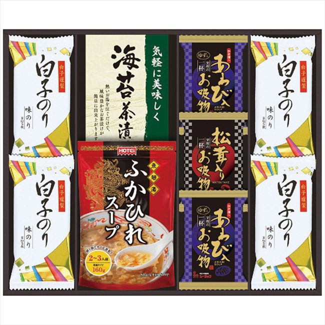 ■商品紹介：あわび、松茸の高級素材を使ったフリーズドライとふかひれスープと白子のりを詰め合わせた贅沢な贈り物です。 ■商品内容：ふかひれスープ160g・松茸入お吸い物4.2g・丸美屋海苔茶漬け(6g×2袋)各1袋・あわび入お吸い物4g×2袋・白子のり(8切5枚)4袋 ■商品パッケージサイズ：36.3×4.2×29.2cm メーカー希望小売価格はメーカーカタログに基づいて掲載しています ■さまざまなギフトアイテムをご用意しております。 内祝　内祝い　お祝い返し　ウェディングギフト　ブライダルギフト　引き出物　引出物　結婚引き出物　結婚引出物　結婚内祝い　出産内祝い命名内祝い　入園内祝い　入学内祝い　卒園内祝い　卒業内祝い　就職内祝い　新築内祝い　引越し内祝い　快気内祝い　開店内祝い　二次会披露宴　お祝い　御祝　結婚式　結婚祝い　出産祝い　初節句　七五三　入園祝い　入学祝い　卒園祝い　卒業祝い　成人式　就職祝い　昇進祝い新築祝い　上棟祝い　引っ越し祝い　引越し祝い　開店祝い　退職祝い　快気祝い　全快祝い　初老祝い　還暦祝い　古稀祝い　喜寿祝い　傘寿祝い米寿祝い　卒寿祝い　白寿祝い　長寿祝い　金婚式　銀婚式　ダイヤモンド婚式　結婚記念日　ギフト　ギフトセット　セット　詰め合わせ　贈答品　お返しお礼　御礼　ごあいさつ　ご挨拶　御挨拶　プレゼント　お見舞い　お見舞御礼　お餞別　引越し　引越しご挨拶　記念日　誕生日　父の日　母の日　敬老の日記念品　卒業記念品　定年退職記念品　ゴルフコンペ　コンペ景品　景品　賞品　粗品　お香典返し　香典返し　志　満中陰志　弔事　会葬御礼　法要法要引き出物　法要引出物　法事　法事引き出物　法事引出物　忌明け　四十九日　七七日忌明け志　一周忌　三回忌　回忌法要　偲び草　粗供養　初盆供物　お供え　お中元　御中元　お歳暮　御歳暮　お年賀　御年賀　残暑見舞い　年始挨拶　ボーリング大会　景品　レミパン　ゼリー　スターバックス千疋屋　結婚式　そうめん　ローラアシュレイ　プリン　話題　ディズニー　カタログギフト　ティファール　ビタクラフト　ステンレスタンブラー　リラックマのし無料　メッセージカード無料　ラッピング無料 ギフトにぴったりのアイテムをご紹介！贈り物に悩んでいる方へ、心温まるギフトアイテムを取り揃えました。高品質な食品、ふわふわのタオル、美しい食器、そしてセンスあふれる雑貨まで、幅広いラインナップであなたの大切な人への思いを伝えます。 特徴 高品質：厳選された素材と丁寧な製造工程で作られた商品ばかり。どれも長く愛用いただけます。 多用途：どんなシーンでも使える万能アイテムが揃っています。誕生日、結婚祝い、新築祝いなど、さまざまな場面に最適です。 デザイン：シンプルで洗練されたデザインから、カラフルで個性的なものまで、多彩なバリエーションをご用意。 お手頃価格：高品質ながら手ごろな価格で、コストパフォーマンスも抜群。おすすめの用途とシーン 誕生日プレゼント：大切な人の特別な日を祝うために、実用的かつ心温まるギフトを。食品やタオルは、日常で役立つアイテムとして喜ばれます。 結婚祝い：新しい生活を始めるカップルに、美しい食器やおしゃれな雑貨を。幸せな家庭を築くお手伝いができます。 新築祝い：新しい家に引っ越した友人や家族へ、インテリアにぴったりの雑貨や実用的なタオルを。快適な生活をサポートします。 お返しギフト：感謝の気持ちを込めて、おしゃれで実用的なアイテムを。食品はもちろん、使い心地の良いタオルや美しい食器も喜ばれます。 季節の贈り物：お中元やお歳暮、季節の挨拶として、季節に合ったギフトを。夏には涼しげな雑貨、冬には温かみのあるタオルや食品が最適です。 贈る相手に合わせたおすすめ グルメな方へ：美味しい食品を贈れば、食卓が一層華やかに。特別な時間を演出します。 家庭的な方へ：ふわふわのタオルや使いやすい食器で、日常生活に彩りを。 オシャレな方へ：センスあふれる雑貨で、インテリアを一層魅力的に。 まとめ あなたの気持ちを込めたギフト選びをお手伝いします。どれも心を込めて選んだアイテムばかりです。大切な人への贈り物として、自信を持っておすすめします。 商品概要 [分類] 以下のような商品をお探しの方にオススメです。スイーツ スィーツ スウィーツ Sweets ケーキ お菓子 洋菓子 デザート おやつ 小腹対策 食品 食べ物 / チョコレートケーキ チョコレート ガトーショコラ チーズケーキ 生菓子 生ケーキ ベイクドチーズケーキ [評価・マスコミ] ランキング1位のおすすめ(お勧め オススメ) インスタ映え SNS 評判 今話題の人気商品 [サービス] 以下のサービスをご利用いだだけます。不可の場合あり。お取り寄せ 全国配送 全国発送 オーダー 注文 デリバリー 取寄せ 宅配 ネット通販 持ち運び可 / 送料無料 送料込み 無料ギフト対応 日持ち長い 長期保存 賞味期限が長い 名入れ 当日発送 お急ぎ便 即日配送 即日発送 翌日配送 翌日発送 前日に買う あす楽 明日楽 即納 翌日 あす着 明日届く 配送日指定可 冷凍保存可 冷凍保管 冷凍便 ギフトラッピング ギフト対応 予約 メッセージ付き 有料メッセージカード 有料お誕生日カード ホワイトデー当日お届け可能 [パッケージ] 　 以下のような包装でお届けします。詰め合わせ セット アソート 化粧箱入り ラッピング不要 個包装 小分け 手提げ袋（有償） 2重梱包 [デザイン] 以下のようなイメージをお求めの方におすすめです。お洒落 可愛い ゴージャス 高級感 プレミアム サプライズ感 美しい インパクト 面白い 珍しい 希少 驚き シンプル 上品 スタイリッシュ エレガント モダン [ご用途] 工夫次第で様々な用途でご利用いただけます。贈り物 プレゼント ギフト プチギフト 贈答品 お祝い 御祝い 退職祝い 内祝い 出産祝い 出産内祝い 入学祝い 卒業祝い ご褒美 手土産 お土産 お使い物 お返し お礼 ご挨拶 ご進物 お配り 配る ばらまき バレンタインデー バレンタインデイ ヴァレンタイン 友チョコ 義理チョコ 本命チョコ 逆チョコ バレンタインチョコ ホワイトデー ホワイトデイ ホワイトデーのお返し 七五三 ひな祭り こどもの日 ハロウィン クリスマス お中元 お年賀 ウインターギフト 御中元 御歳暮 サマーギフト 残暑見舞い お歳暮 母の日 父の日 敬老の日 敬老会記念品 敬老会 結婚祝い 結婚内祝い 結婚記念日 結婚式二次会 二次会のプチギフト 結婚披露宴の引き出物 引き菓子 ウエディングパーティー 成人祝い 長寿祝い 還暦祝い 古希祝い 古稀祝い 喜寿祝い 傘寿祝い 米寿祝い 卒寿祝い 白寿祝い 紀寿祝い 百寿祝い 成人式 セレモニー イベント 内祝い 快気祝い 快気内祝い 出産内祝い 出産祝い 記念日 お返し ご進物 御使い物 お礼 ご挨拶 御礼 ご祝儀 祝儀の品 お使い物 ノベルティー 粗品 景品 長寿 法事 法要 仏事 年忌法事 志 粗供養 供養返し 香典返し 満中陰志 御供え お供え 御供物 弔事 七五三 ひな祭り 入学祝い 卒業祝い 卒園祝い 退職祝い 入社祝い 成人式 成人式のお祝い 朝食 食事代わり ティータイム ブレイクタイム ホームパーティー クリスマスケーキ 誕生日プレゼント 誕生祝い バースデーケーキ 学校 会社 職場 法人 取引先 部活 イベント サークル 介護施設 [おすすめの方] 以下のような様々なお客様にお喜びいただいております。10代 20代 30代 40代 50代 60代 70代 80代 90代 100歳以上 お母さん お父さん ママ パパ 兄弟姉妹 彼氏 彼女 恋人 義理の母 叔父さん 親戚の お嬢さん 大家族 家族 赤ちゃん 祖父 祖母 叔父 叔母 孫 おじいちゃん おばあちゃん じいじ ばあば 夫 旦那 妻 奥様 お嫁さん 奥さん 親 両親 娘 同僚 友達 仲間 友人 親友 上司 部下 先輩 後輩 お世話になった方 恩師 先生 大人数 女友達 法人 女性 男性 大人 子ども 子供用 小学生 中学生 高校生 男の子 女の子 辛党 甘党 甘いものが苦手 高齢者 お年寄り [その他おすすめ] 以下のような商品に興味のある方にもオススメです。大量 大量購入 財布に優しい 大人数 業務用 大量スイーツ お試し コスパ良い /あわび、松茸の高級素材を使ったフリーズドライとふかひれスープと白子のりを詰め合わせた贅沢な贈り物です。