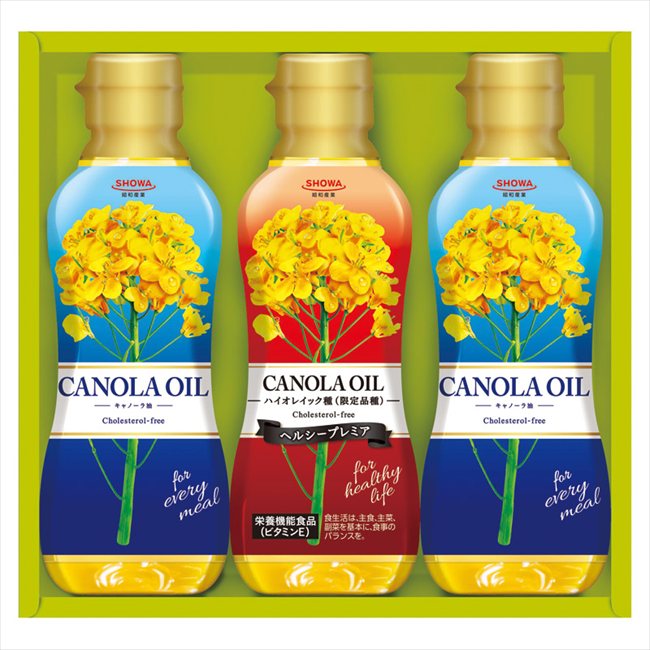 ■商品紹介： 菜種を原料としたオレイン酸を含むピュアオイルとオレイン酸と、ビタミンEを豊富に含むべに花オイルの詰め合わせセットです。 ■商品内容：セット内容/キャノーラ油（300g）×2、ヘルシープレミア（300g）×1 ■パッケージサイズ...