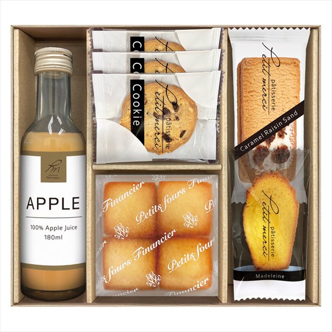 ■商品紹介： ■商品内容：セット内容/ナッツとチョコのざっくりクッキー×3、プチフィナンシェ4個入（プレーン）・キャラメルレーズンサンド・マドレーヌ（プレーン）・フルーツドリンク（アップル）（180ml）×各1 ■パッケージサイズ：20.5×23×5.5cm ■賞味期限（ある場合）：常温90日 メーカー希望小売価格はメーカーカタログに基づいて掲載しています ■さまざまなギフトアイテムをご用意しております。 内祝　内祝い　お祝い返し　ウェディングギフト　ブライダルギフト　引き出物　引出物　結婚引き出物　結婚引出物　結婚内祝い　出産内祝い 命名内祝い　入園内祝い　入学内祝い　卒園内祝い　卒業内祝い　就職内祝い　新築内祝い　引越し内祝い　快気内祝い　開店内祝い　二次会 披露宴　お祝い　御祝　結婚式　結婚祝い　出産祝い　初節句　七五三　入園祝い　入学祝い　卒園祝い　卒業祝い　成人式　就職祝い　昇進祝い 新築祝い　上棟祝い　引っ越し祝い　引越し祝い　開店祝い　退職祝い　快気祝い　全快祝い　初老祝い　還暦祝い　古稀祝い　喜寿祝い　傘寿祝い 米寿祝い　卒寿祝い　白寿祝い　長寿祝い　金婚式　銀婚式　ダイヤモンド婚式　結婚記念日　ギフト　ギフトセット　セット　詰め合わせ　贈答品　お返し お礼　御礼　ごあいさつ　ご挨拶　御挨拶　プレゼント　お見舞い　お見舞御礼　お餞別　引越し　引越しご挨拶　記念日　誕生日　父の日　母の日　敬老の日 記念品　卒業記念品　定年退職記念品　ゴルフコンペ　コンペ景品　景品　賞品　粗品　お香典返し　香典返し　志　満中陰志　弔事　会葬御礼　法要 法要引き出物　法要引出物　法事　法事引き出物　法事引出物　忌明け　四十九日　七七日忌明け志　一周忌　三回忌　回忌法要　偲び草　粗供養　初盆 供物　お供え　お中元　御中元　お歳暮　御歳暮　お年賀　御年賀　残暑見舞い　年始挨拶　ボーリング大会　景品　レミパン　ゼリー　スターバックス 千疋屋　結婚式　そうめん　ローラアシュレイ　プリン　話題　ディズニー　カタログギフト　ティファール　ビタクラフト　ステンレスタンブラー　リラックマ のし無料　メッセージカード無料　ラッピング無料 ギフトにぴったりのアイテムをご紹介！ 贈り物に悩んでいる方へ、心温まるギフトアイテムを取り揃えました。高品質な食品、ふわふわのタオル、美しい食器、そしてセンスあふれる雑貨まで、幅広いラインナップであなたの大切な人への思いを伝えます。 特徴 高品質：厳選された素材と丁寧な製造工程で作られた商品ばかり。どれも長く愛用いただけます。 多用途：どんなシーンでも使える万能アイテムが揃っています。誕生日、結婚祝い、新築祝いなど、さまざまな場面に最適です。 デザイン：シンプルで洗練されたデザインから、カラフルで個性的なものまで、多彩なバリエーションをご用意。 お手頃価格：高品質ながら手ごろな価格で、コストパフォーマンスも抜群。 おすすめの用途とシーン 誕生日プレゼント：大切な人の特別な日を祝うために、実用的かつ心温まるギフトを。食品やタオルは、日常で役立つアイテムとして喜ばれます。 結婚祝い：新しい生活を始めるカップルに、美しい食器やおしゃれな雑貨を。幸せな家庭を築くお手伝いができます。 新築祝い：新しい家に引っ越した友人や家族へ、インテリアにぴったりの雑貨や実用的なタオルを。快適な生活をサポートします。 お返しギフト：感謝の気持ちを込めて、おしゃれで実用的なアイテムを。食品はもちろん、使い心地の良いタオルや美しい食器も喜ばれます。 季節の贈り物：お中元やお歳暮、季節の挨拶として、季節に合ったギフトを。夏には涼しげな雑貨、冬には温かみのあるタオルや食品が最適です。 贈る相手に合わせたおすすめ グルメな方へ：美味しい食品を贈れば、食卓が一層華やかに。特別な時間を演出します。 家庭的な方へ：ふわふわのタオルや使いやすい食器で、日常生活に彩りを。 オシャレな方へ：センスあふれる雑貨で、インテリアを一層魅力的に。 まとめ あなたの気持ちを込めたギフト選びをお手伝いします。どれも心を込めて選んだアイテムばかりです。大切な人への贈り物として、自信を持っておすすめします。 商品概要 [分類] 以下のような商品をお探しの方にオススメです。スイーツ スィーツ スウィーツ Sweets ケーキ お菓子 洋菓子 デザート おやつ 小腹対策 食品 食べ物 / チョコレートケーキ チョコレート ガトーショコラ チーズケーキ 生菓子 生ケーキ ベイクドチーズケーキ [評価・マスコミ] ランキング1位のおすすめ(お勧め オススメ) インスタ映え SNS 評判 今話題の人気商品 [サービス] 以下のサービスをご利用いだだけます。不可の場合あり。お取り寄せ 全国配送 全国発送 オーダー 注文 デリバリー 取寄せ 宅配 ネット通販 持ち運び可 / 送料無料 送料込み 無料ギフト対応 日持ち長い 長期保存 賞味期限が長い 名入れ 当日発送 お急ぎ便 即日配送 即日発送 翌日配送 翌日発送 前日に買う あす楽 明日楽 即納 翌日 あす着 明日届く 配送日指定可 冷凍保存可 冷凍保管 冷凍便 ギフトラッピング ギフト対応 予約 メッセージ付き 有料メッセージカード 有料お誕生日カード ホワイトデー当日お届け可能 [パッケージ] 　 以下のような包装でお届けします。詰め合わせ セット アソート 化粧箱入り ラッピング不要 個包装 小分け 手提げ袋（有償） 2重梱包 [デザイン] 以下のようなイメージをお求めの方におすすめです。お洒落 可愛い ゴージャス 高級感 プレミアム サプライズ感 美しい インパクト 面白い 珍しい 希少 驚き シンプル 上品 スタイリッシュ エレガント モダン [ご用途] 工夫次第で様々な用途でご利用いただけます。贈り物 プレゼント ギフト プチギフト 贈答品 お祝い 御祝い 退職祝い 内祝い 出産祝い 出産内祝い 入学祝い 卒業祝い ご褒美 手土産 お土産 お使い物 お返し お礼 ご挨拶 ご進物 お配り 配る ばらまき バレンタインデー バレンタインデイ ヴァレンタイン 友チョコ 義理チョコ 本命チョコ 逆チョコ バレンタインチョコ ホワイトデー ホワイトデイ ホワイトデーのお返し 七五三 ひな祭り こどもの日 ハロウィン クリスマス お中元 お年賀 ウインターギフト 御中元 御歳暮 サマーギフト 残暑見舞い お歳暮 母の日 父の日 敬老の日 敬老会記念品 敬老会 結婚祝い 結婚内祝い 結婚記念日 結婚式二次会 二次会のプチギフト 結婚披露宴の引き出物 引き菓子 ウエディングパーティー 成人祝い 長寿祝い 還暦祝い 古希祝い 古稀祝い 喜寿祝い 傘寿祝い 米寿祝い 卒寿祝い 白寿祝い 紀寿祝い 百寿祝い 成人式 セレモニー イベント 内祝い 快気祝い 快気内祝い 出産内祝い 出産祝い 記念日 お返し ご進物 御使い物 お礼 ご挨拶 御礼 ご祝儀 祝儀の品 お使い物 ノベルティー 粗品 景品 長寿 法事 法要 仏事 年忌法事 志 粗供養 供養返し 香典返し 満中陰志 御供え お供え 御供物 弔事 七五三 ひな祭り 入学祝い 卒業祝い 卒園祝い 退職祝い 入社祝い 成人式 成人式のお祝い 朝食 食事代わり ティータイム ブレイクタイム ホームパーティー クリスマスケーキ 誕生日プレゼント 誕生祝い バースデーケーキ 学校 会社 職場 法人 取引先 部活 イベント サークル 介護施設 [おすすめの方] 以下のような様々なお客様にお喜びいただいております。10代 20代 30代 40代 50代 60代 70代 80代 90代 100歳以上 お母さん お父さん ママ パパ 兄弟姉妹 彼氏 彼女 恋人 義理の母 叔父さん 親戚の お嬢さん 大家族 家族 赤ちゃん 祖父 祖母 叔父 叔母 孫 おじいちゃん おばあちゃん じいじ ばあば 夫 旦那 妻 奥様 お嫁さん 奥さん 親 両親 娘 同僚 友達 仲間 友人 親友 上司 部下 先輩 後輩 お世話になった方 恩師 先生 大人数 女友達 法人 女性 男性 大人 子ども 子供用 小学生 中学生 高校生 男の子 女の子 辛党 甘党 甘いものが苦手 高齢者 お年寄り [その他おすすめ] 以下のような商品に興味のある方にもオススメです。大量 大量購入 財布に優しい 大人数 業務用 大量スイーツ お試し コスパ良い /とっておきのギフトを贈る。ギフト専門店のおすすめ商品です