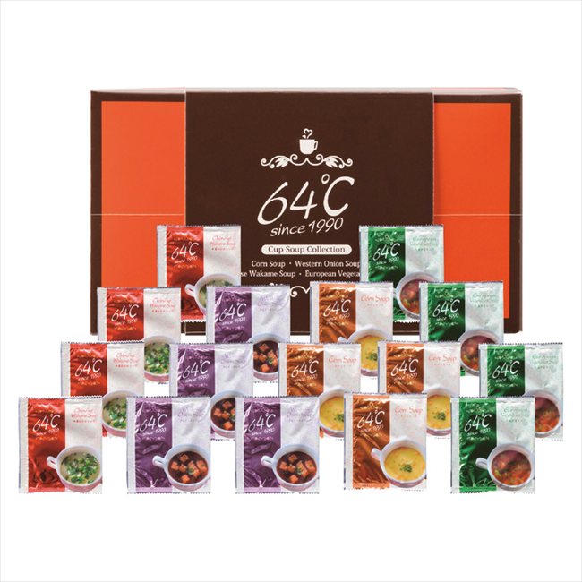 ■商品紹介：64℃ スープギフトの“こだわり”64℃ スープギフトは、スープを飲む時に温かくおいしく感じられ、体をあたためます。おいしいスープをご賞味ください。 ■商品内容：セット内容/コーンスープ・中華わかめスープ・洋風オニオンスープ・欧...