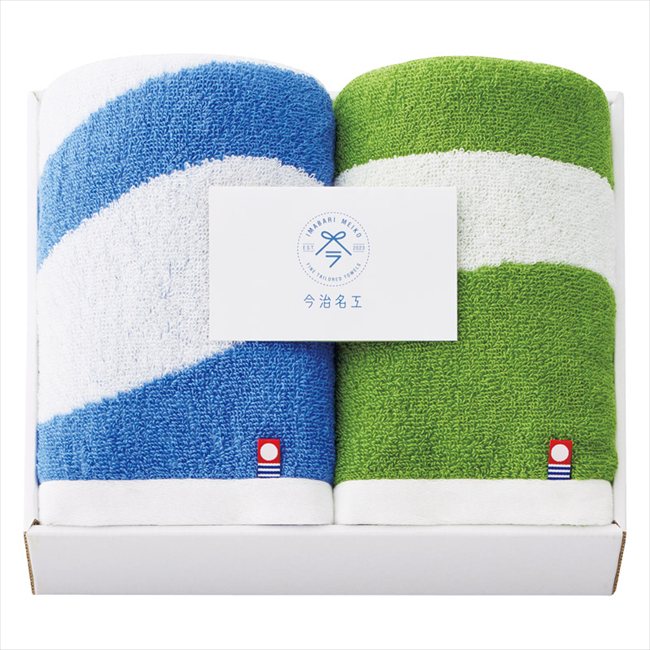 今治 今治名工 フェイスタオル2P ブルー×グリーン I-77304/2 内祝 内祝い お祝 御祝 記念品 出産内祝い プレゼント 快気祝い 粗供養 引出物