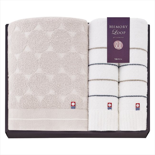 Rakuten - 今治 メモリーループ バスタオル&フェイスタオル2P M-72500 内祝 内祝い お祝 御祝 記念品 出産内祝い プレゼント 快気祝い 粗供養 引出物
