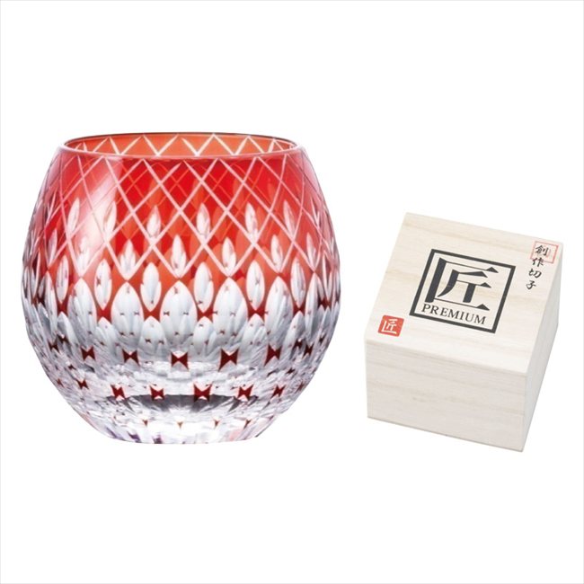 創作切子 匠 Premium 玉響 ロック360ml（木箱入） レッド TK-386/5 内祝 内祝い お祝 御祝 記念品 出産内祝い プレゼント 快気祝い 粗供養 引出物