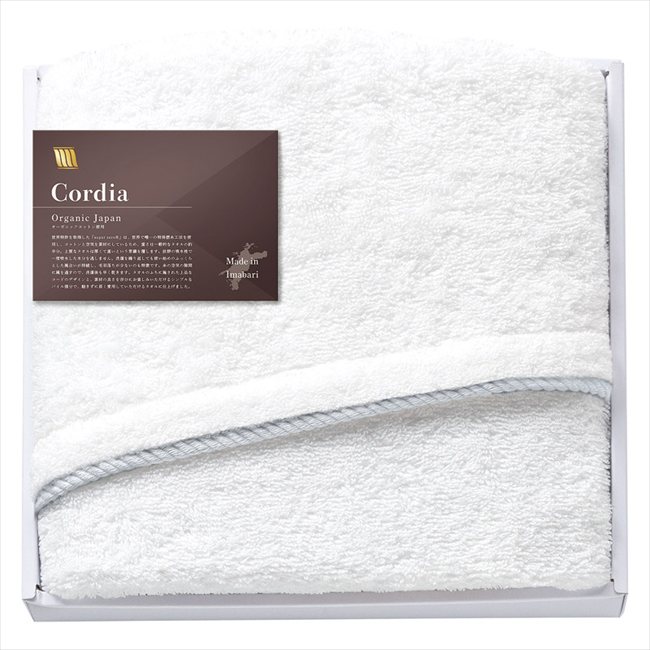 オーガニックジャパン Cordia ハーフバスタオル ホワイト SZH-1020 WH/GRG 内祝 内祝い お祝 御祝 記念品 出産内祝い プレゼント 快気祝い 粗供養 引出物