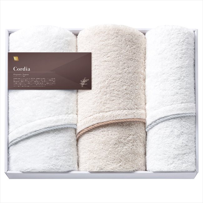 オーガニックジャパン Cordia ハーフバスタオル2P&フェイスタオル SZH-1050 内祝 内祝い お祝 御祝 記念品 出産内祝い プレゼント 快気祝い 粗供養 引出物