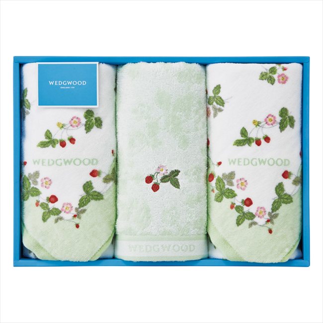 ウェッジウッド ワイルドストロベリー フェイスタオル3P グリーン TT84305646P/G 内祝 内祝い お祝 御祝 記念品 出産内祝い プレゼント 快気祝い 粗供養 引出物