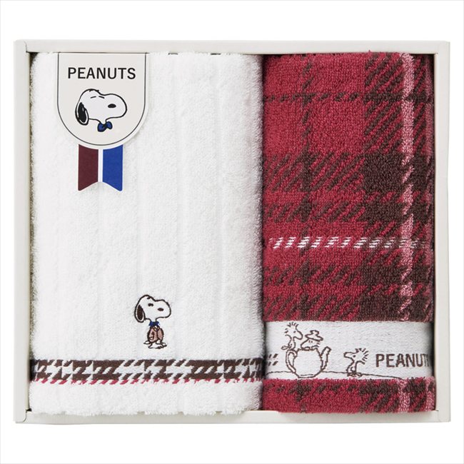 スヌーピー チェック フェイスタオル&ウォッシュタオル TT84253051 内祝 内祝い お祝 御祝 記念品 出産内祝い プレゼント 快気祝い 粗供養 引出物