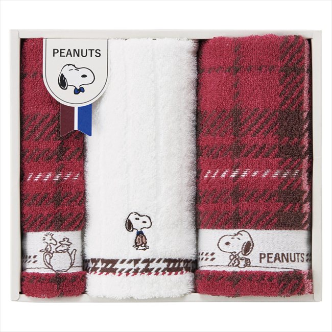 スヌーピー チェック フェイスタオル2P&ウォッシュタオル TT84403051 内祝 内祝い お祝 御祝 記念品 出産内祝い プレゼント 快気祝い 粗供養 引出物