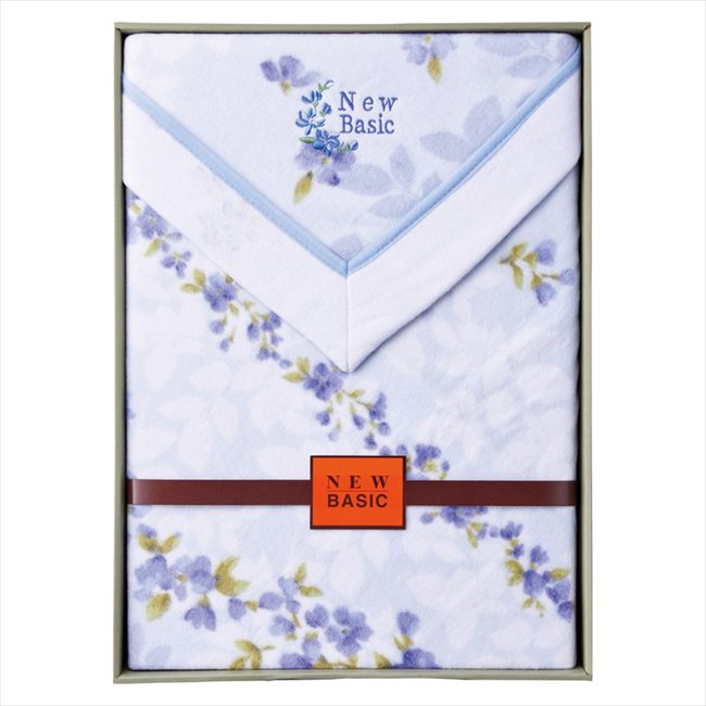 ニューベーシック 四方額付き洗える綿毛布（毛羽部分） ブルー RNB-4052BL/PP 内祝 内祝い お祝 御祝 ..