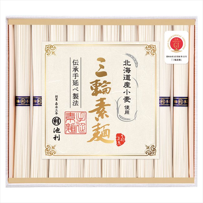 ■商品紹介：『大切なあの人へお取り寄せして届けたい、厳選素材の三輪素麺ギフト』 心を込めた夏の贈り物にふさわしい、三輪素麺の中でも、北海道産小麦のみを使用したこだわりの逸品です。 ■商品内容：三輪素麺（50g）×10束 ■パッケージサイズ：...