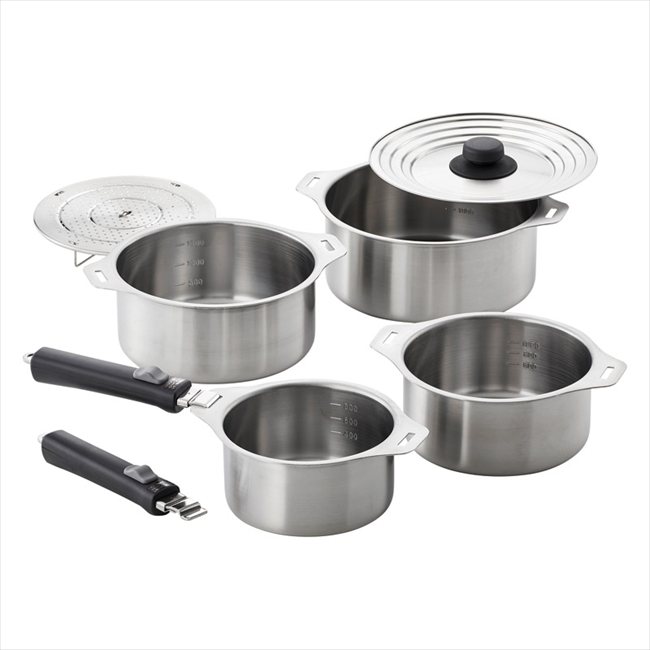 燕三 IH対応ハンドル着脱式鍋4点セット（蒸し台付） EM-032 内祝 内祝い お祝 御祝 記念品 出産内祝い プレゼント 快気祝い 粗供養 引出物