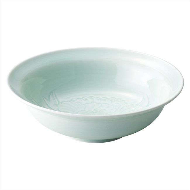 波佐見焼 〈日展作家山口正右衛門作〉 青白磁牡丹絵 飾鉢（木箱入） 009-312M 内祝 内祝い お祝 御祝 記念品 出産内祝い プレゼント 快気祝い 粗供養 引出物